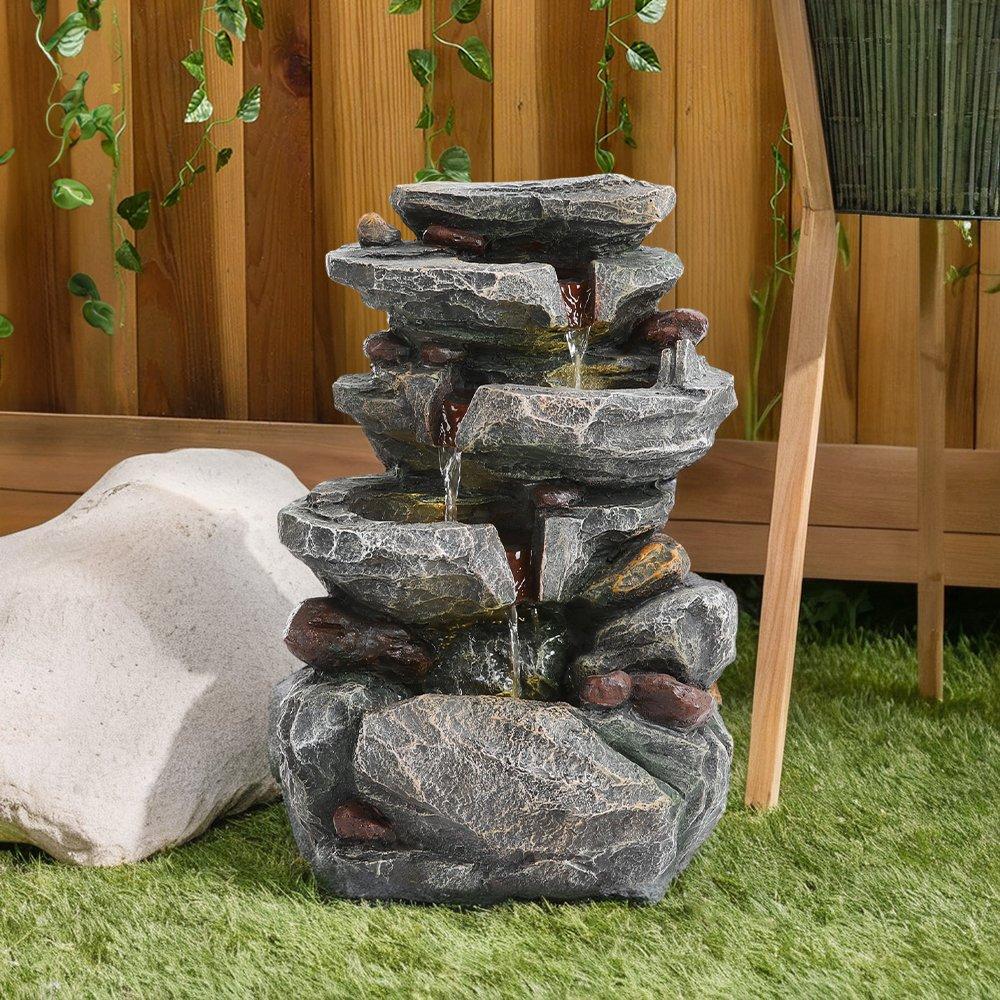 Grey - Breeins - Outdoor Solar-Powered Water Fountain Rockery Decor - 2