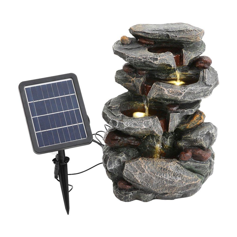 Grey - Breeins - Outdoor Solar-Powered Water Fountain Rockery Decor - 3