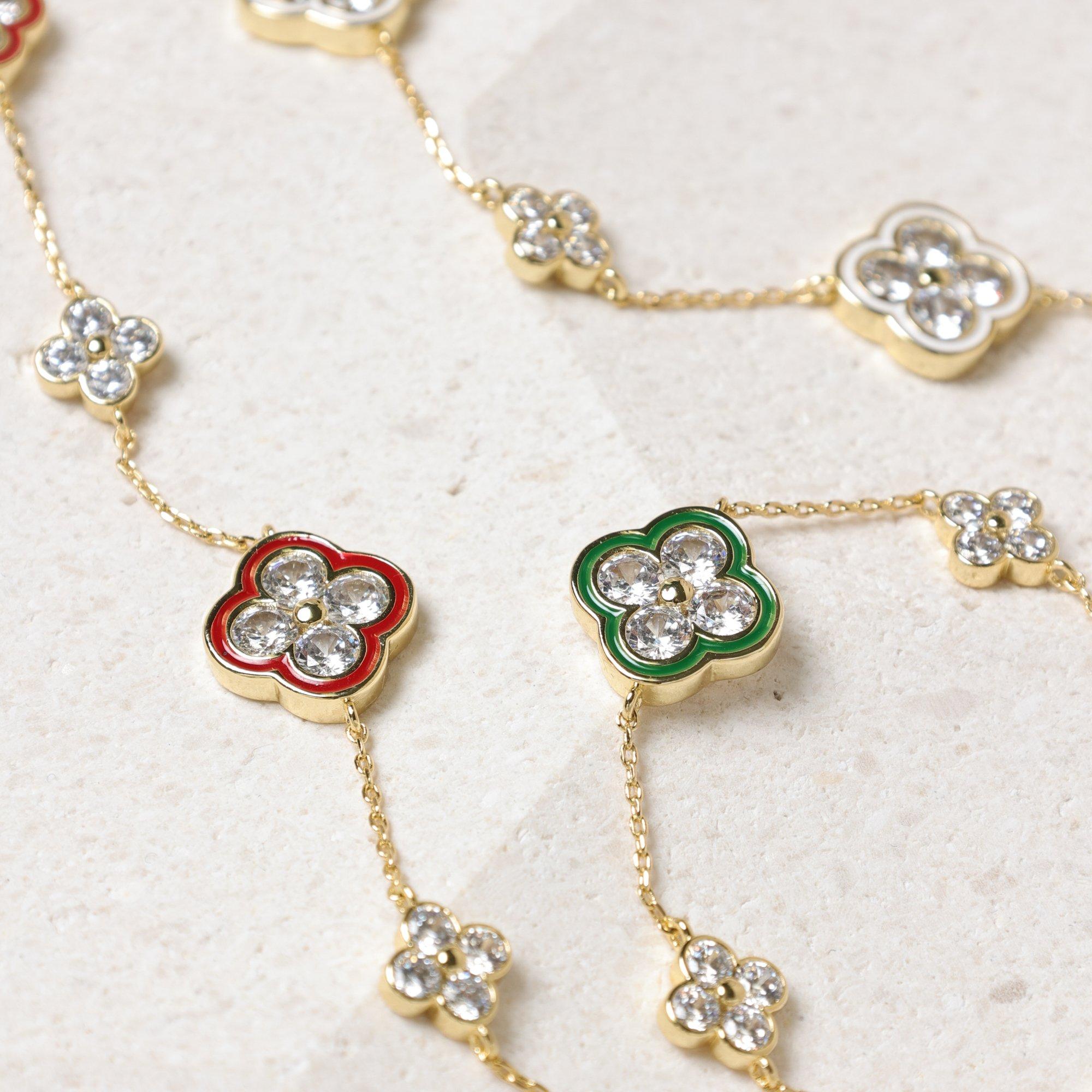 Gold - Jon Richard - 14K Gold Plated Pave and Red Clover Bracelet - 2