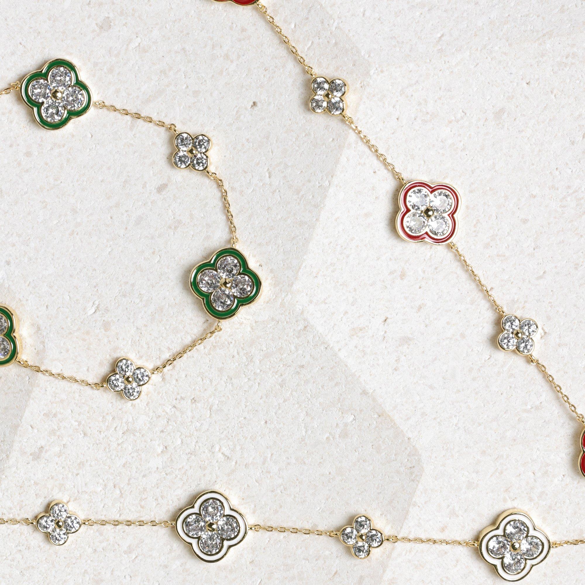 Gold - Jon Richard - 14K Gold Plated Pave and Red Clover Bracelet - 4