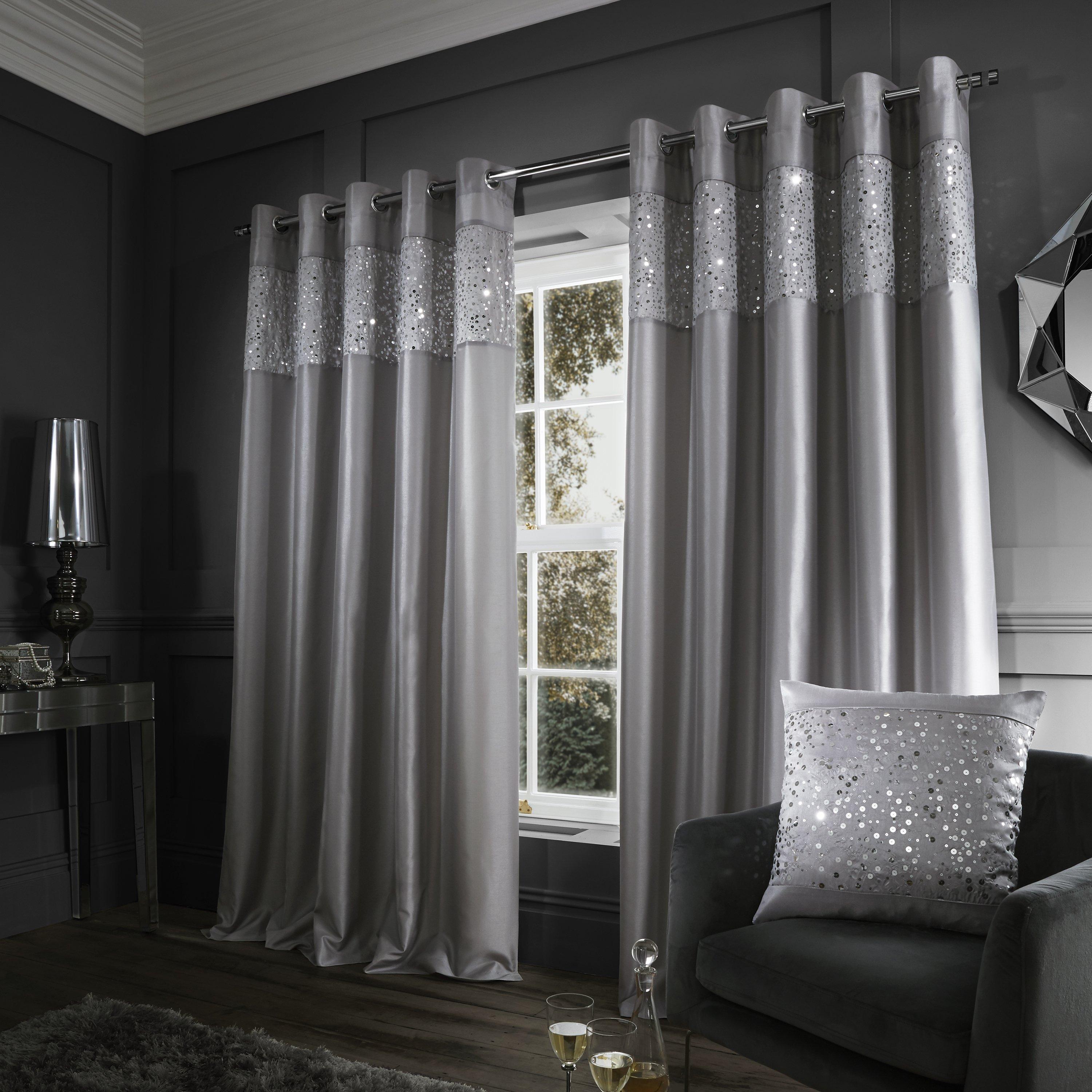 Grey - Catherine Lansfield - Glitzy Sequin Lined Eyelet Curtains - 2