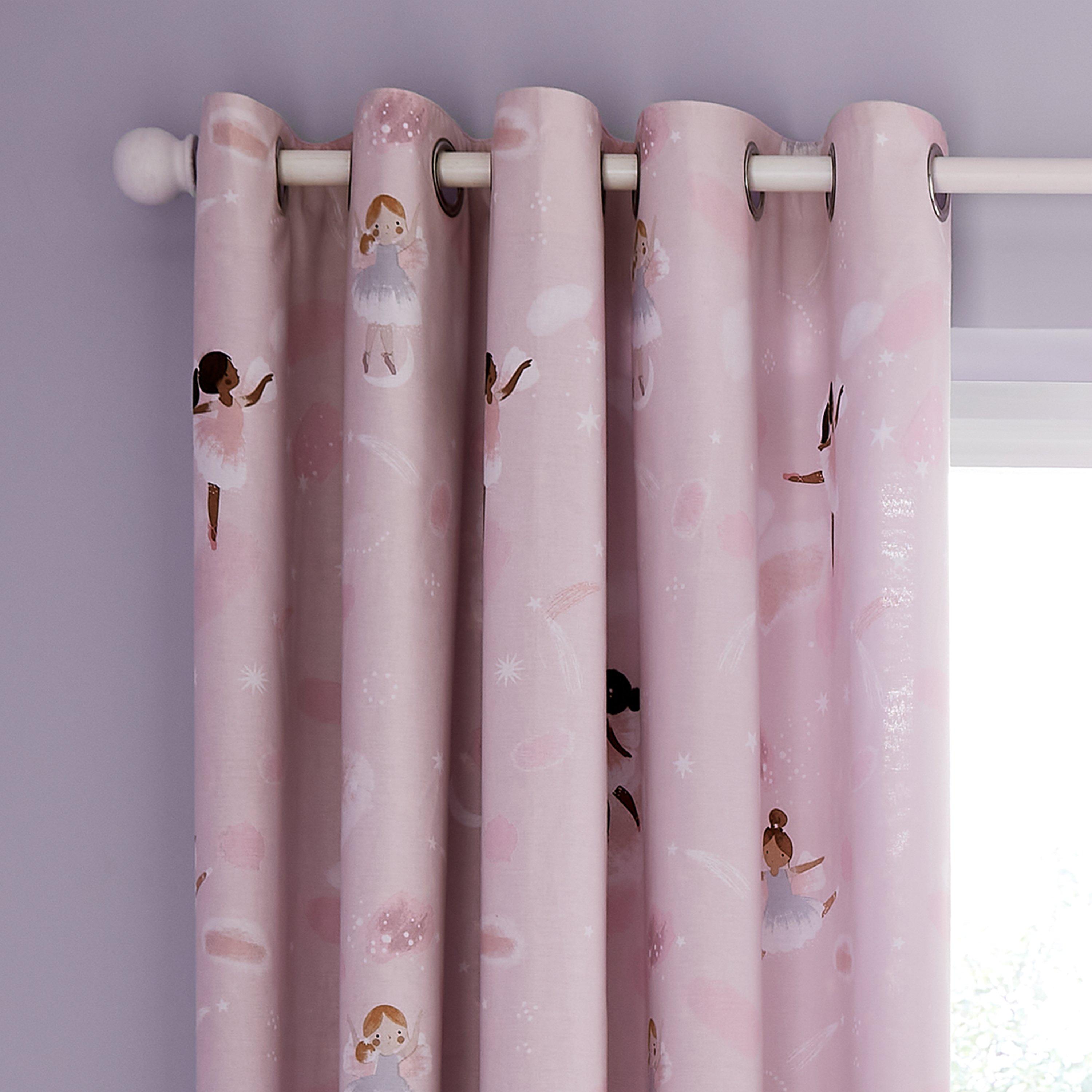 Pink - Catherine Lansfield - Dancing Fairies Fully Reversible Lined Curtains - 1