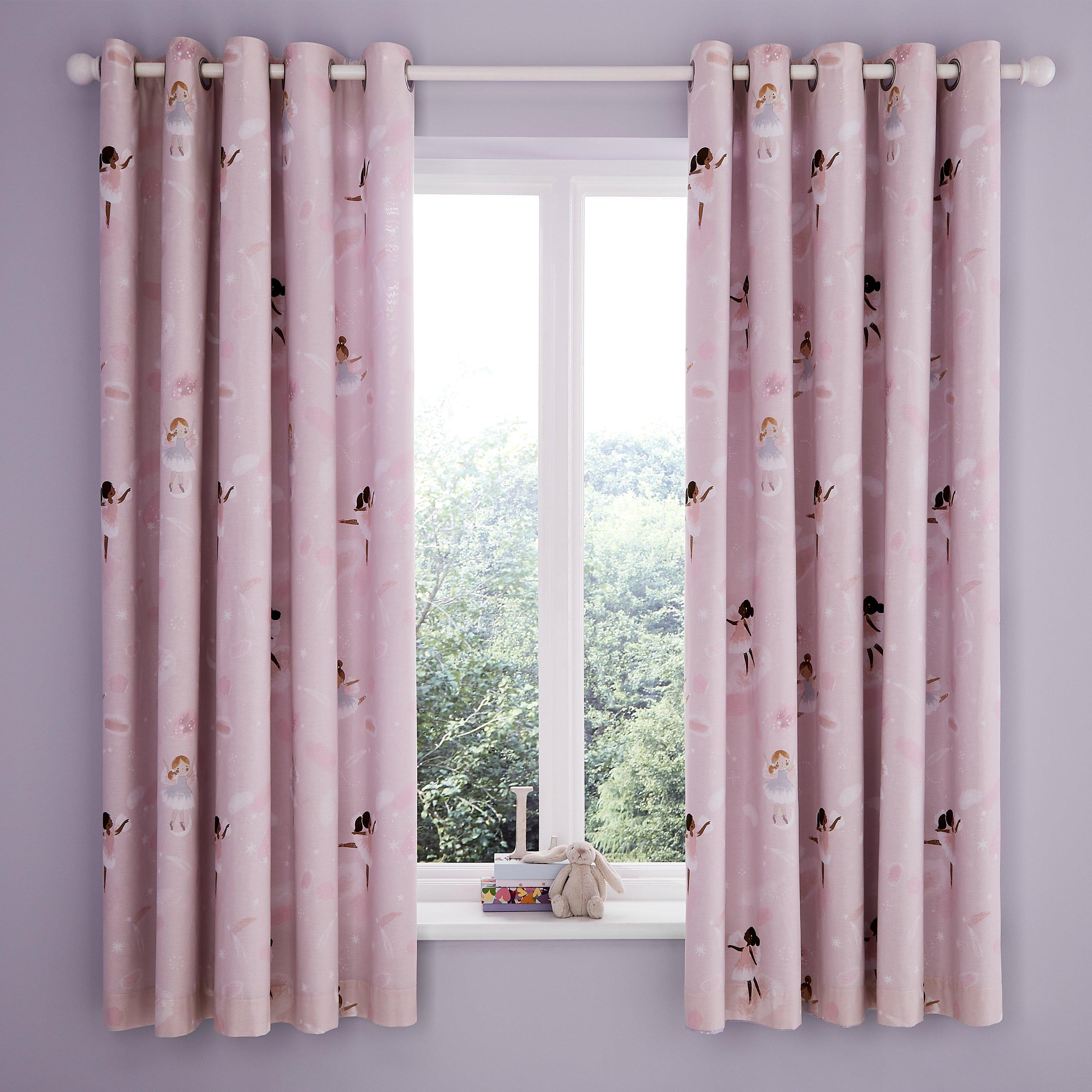 Pink - Catherine Lansfield - Dancing Fairies Fully Reversible Lined Curtains - 2