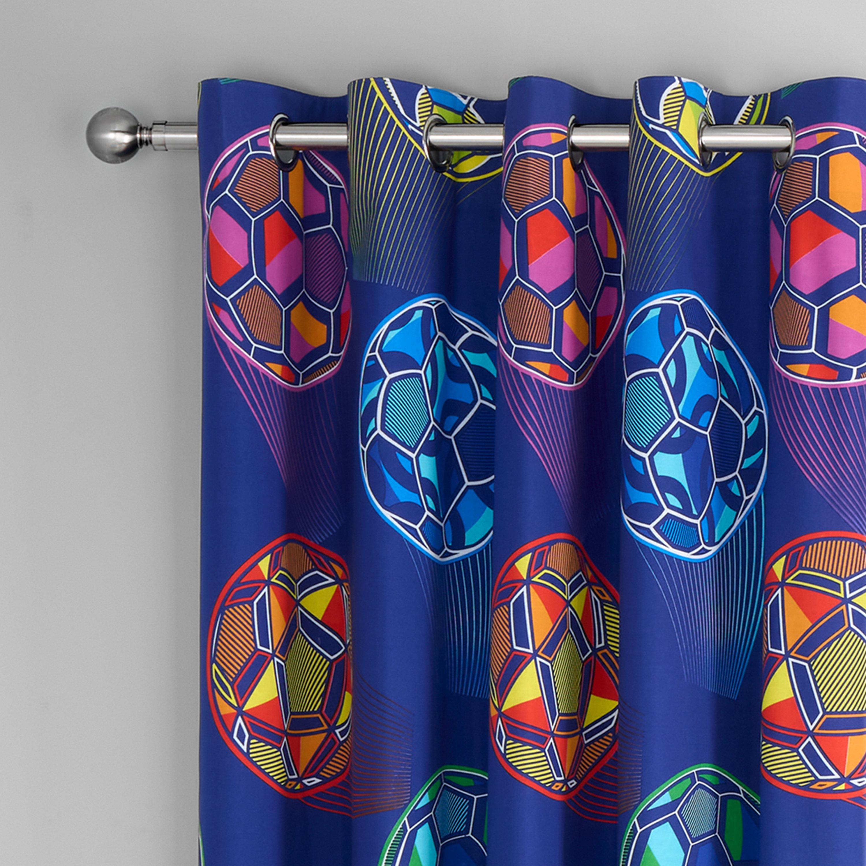 Navy - Catherine Lansfield - Bright Football Fully Reversible Eyelet Curtains - 1