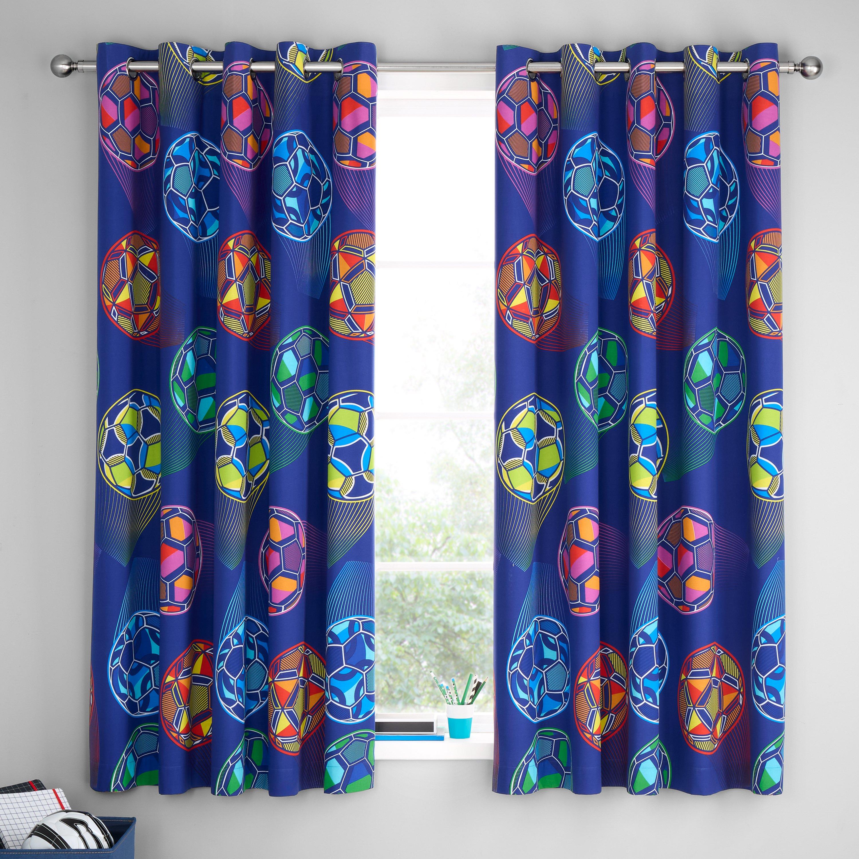 Navy - Catherine Lansfield - Bright Football Fully Reversible Eyelet Curtains - 2