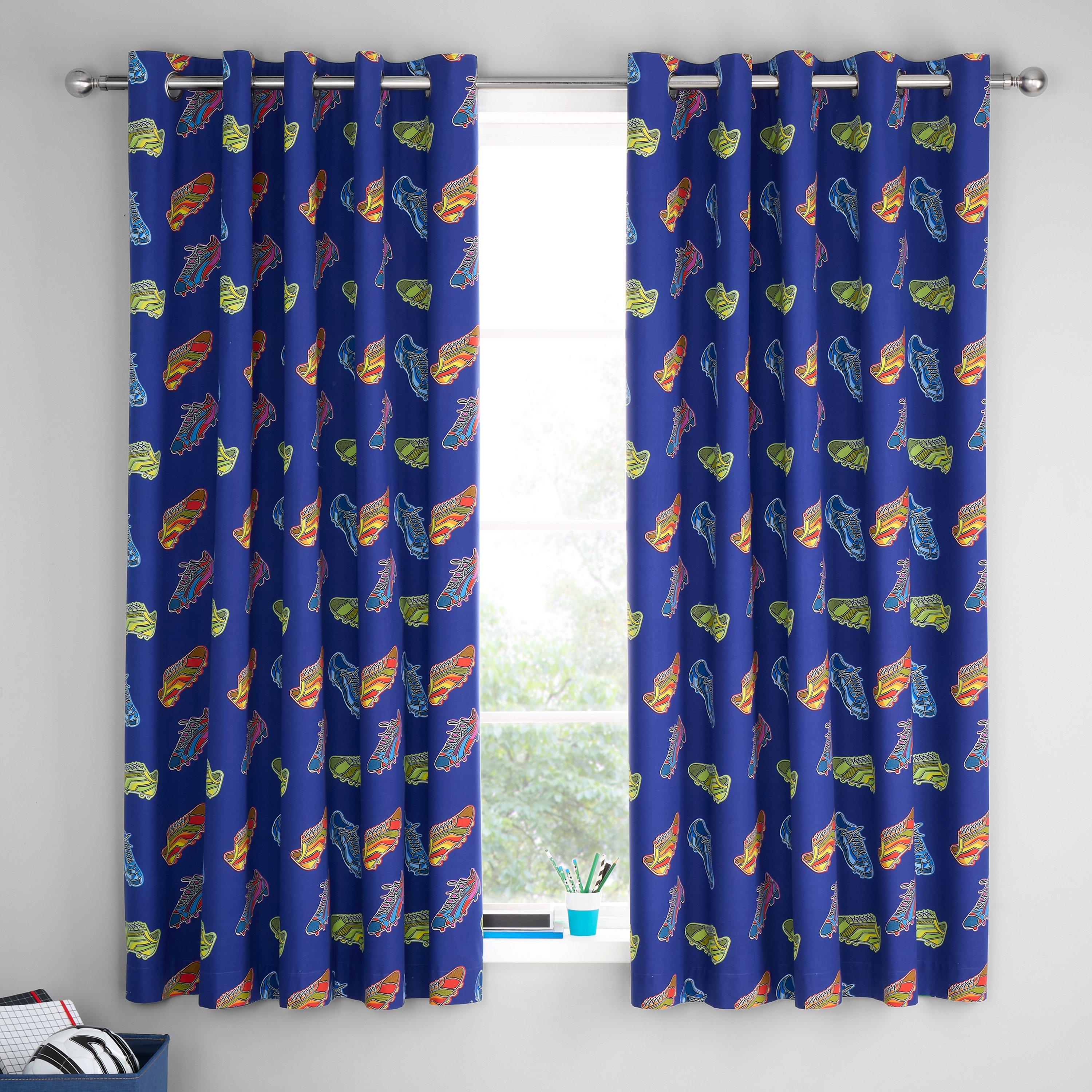 Navy - Catherine Lansfield - Bright Football Fully Reversible Eyelet Curtains - 3