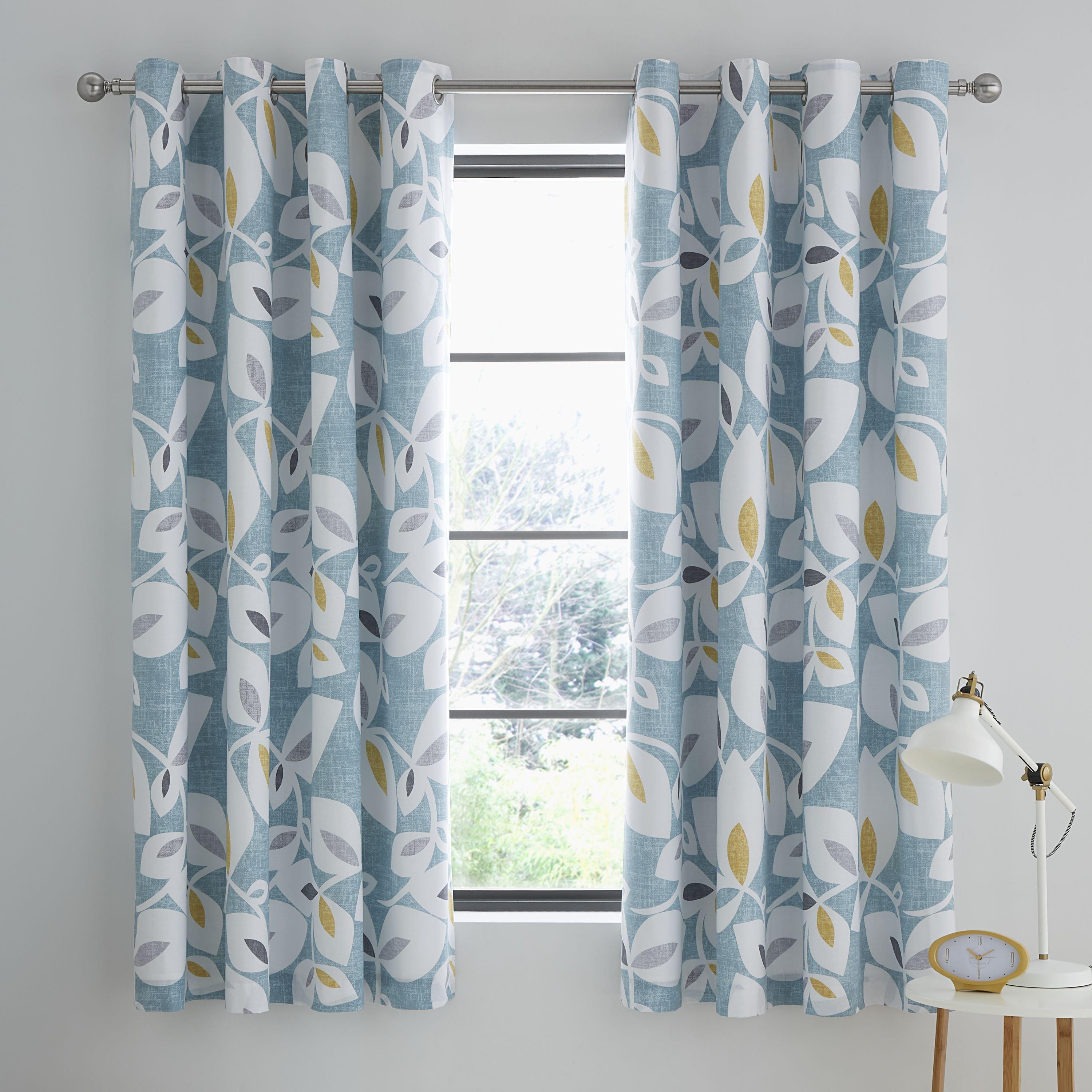 Teal - Catherine Lansfield - Inga Leaf Lined Eyelet Curtains - 2