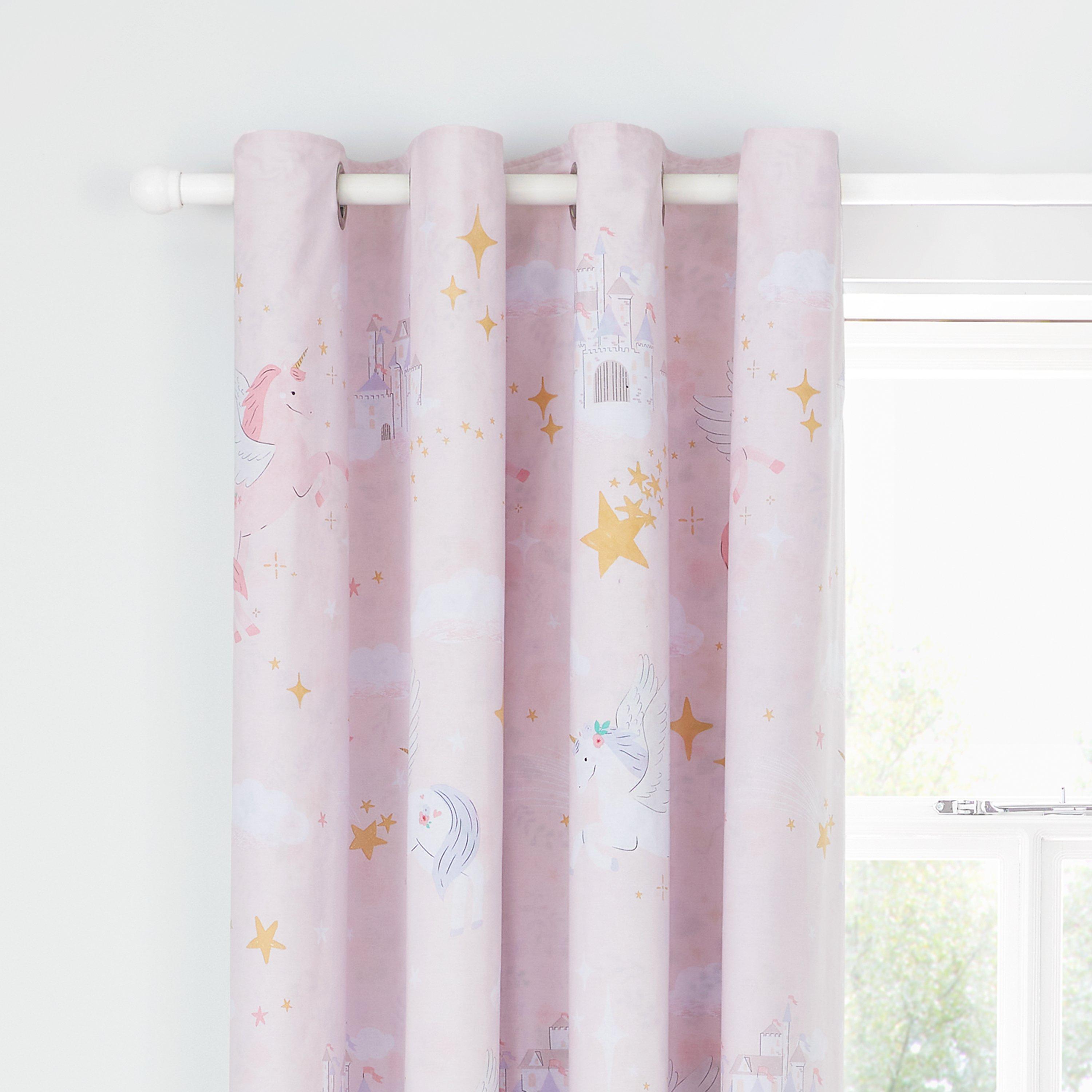 Pink - Catherine Lansfield - Fairytale Unicorn Fully Reversible Eyelet Curtains - 1