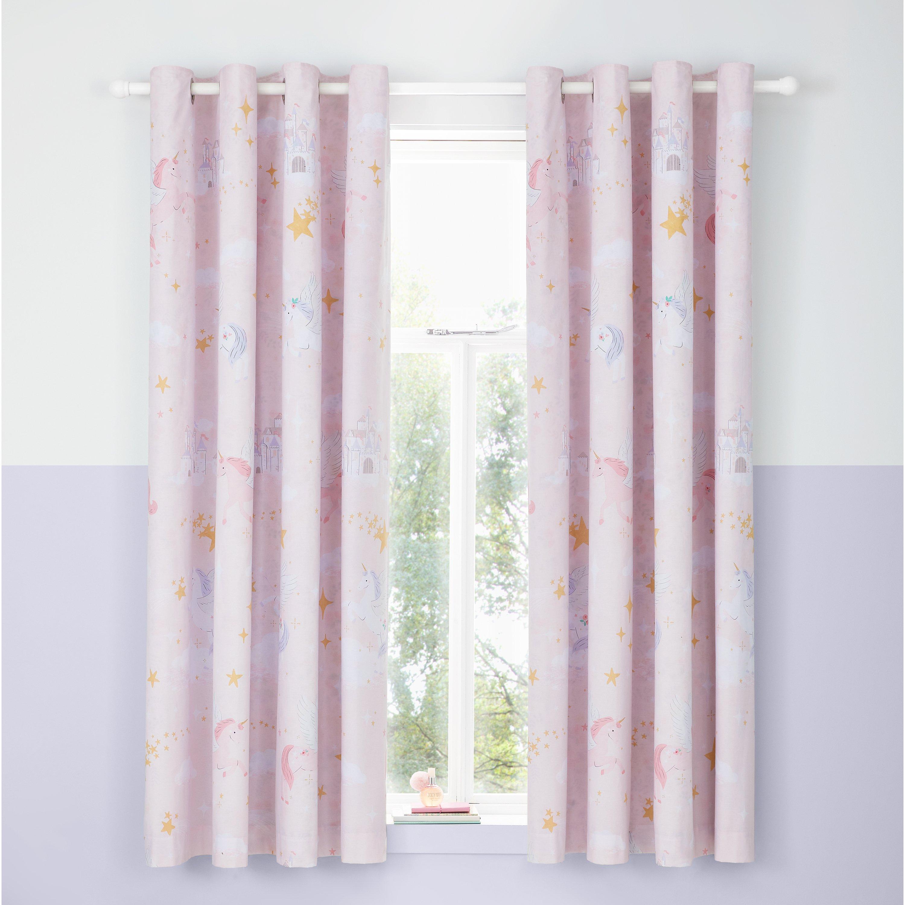 Pink - Catherine Lansfield - Fairytale Unicorn Fully Reversible Eyelet Curtains - 2