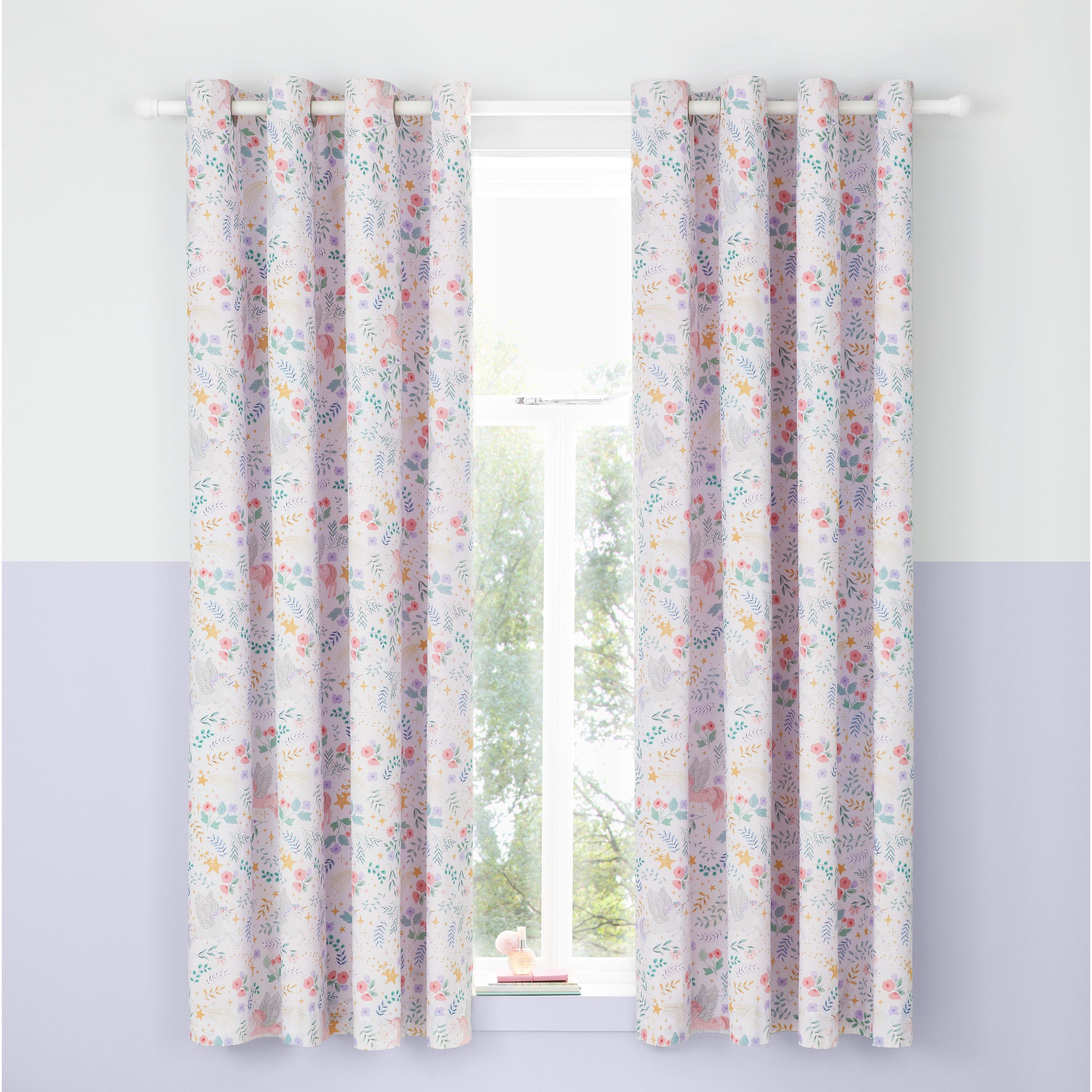 Pink - Catherine Lansfield - Fairytale Unicorn Fully Reversible Eyelet Curtains - 3