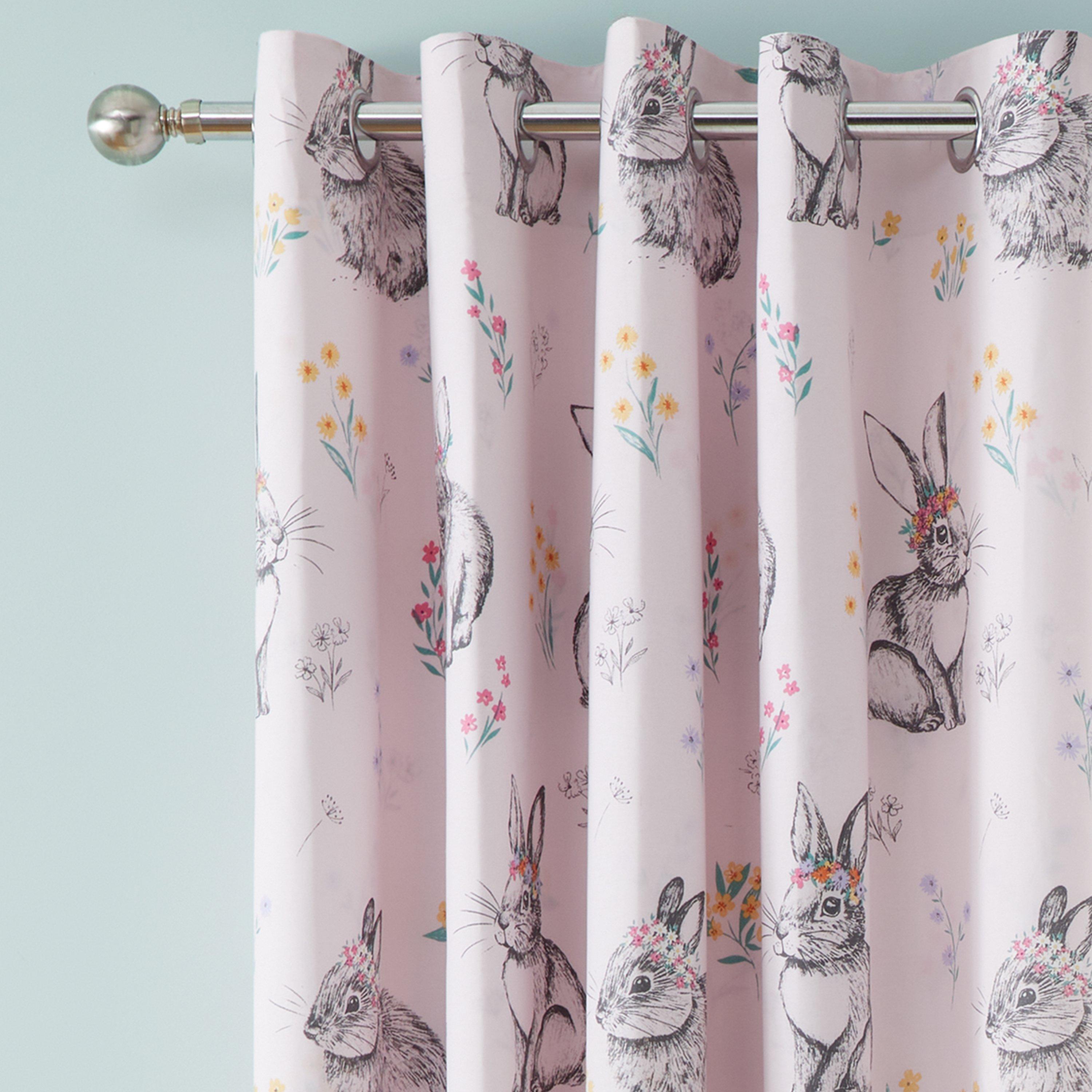 Pink - Catherine Lansfield - Bunny Tails Ditsy Flowers Eyelet Curtains - 1