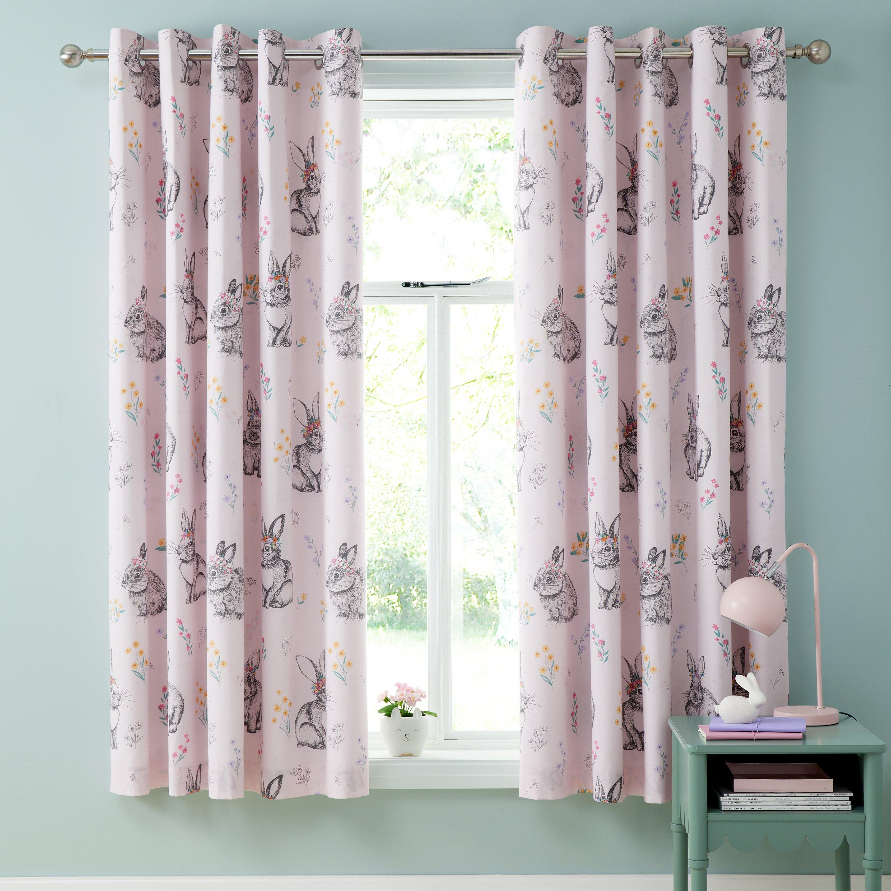 Pink - Catherine Lansfield - Bunny Tails Ditsy Flowers Eyelet Curtains - 2