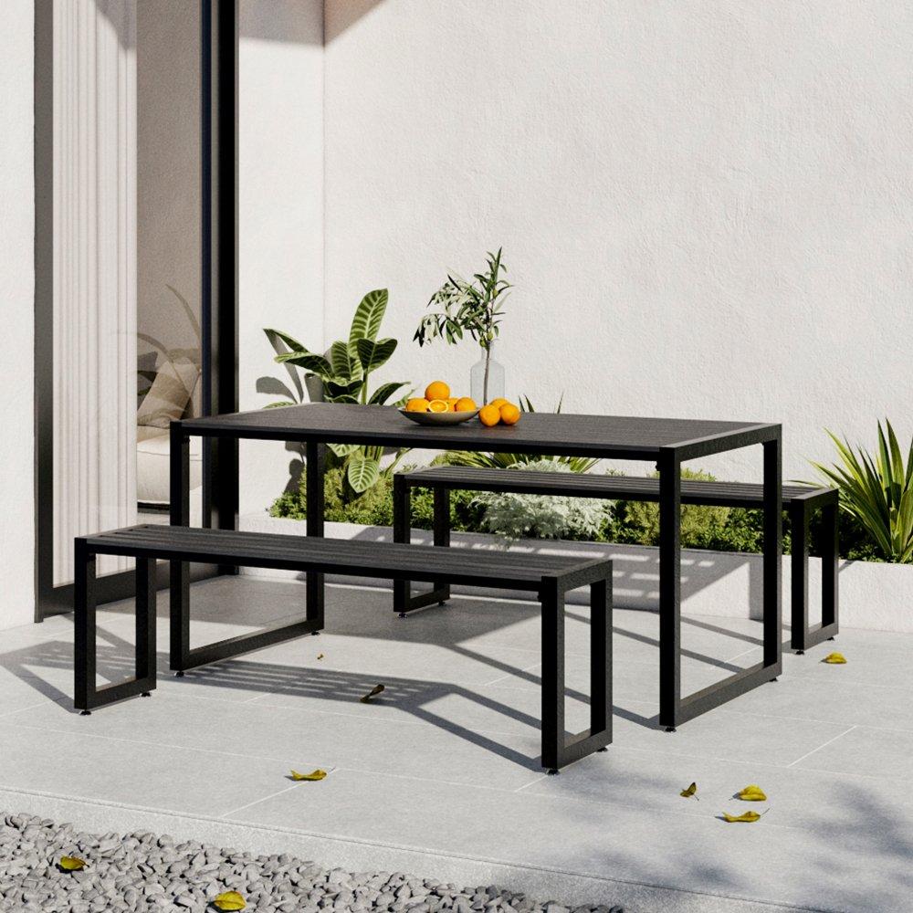 Grey - Breeins - Wooden and Metallic Table set with parasol hole - 2