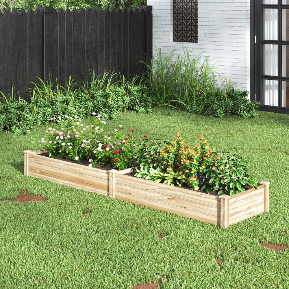 Brown - Breeins - Solid Wood Raised Garden Bed with 2 Compartments - 2
