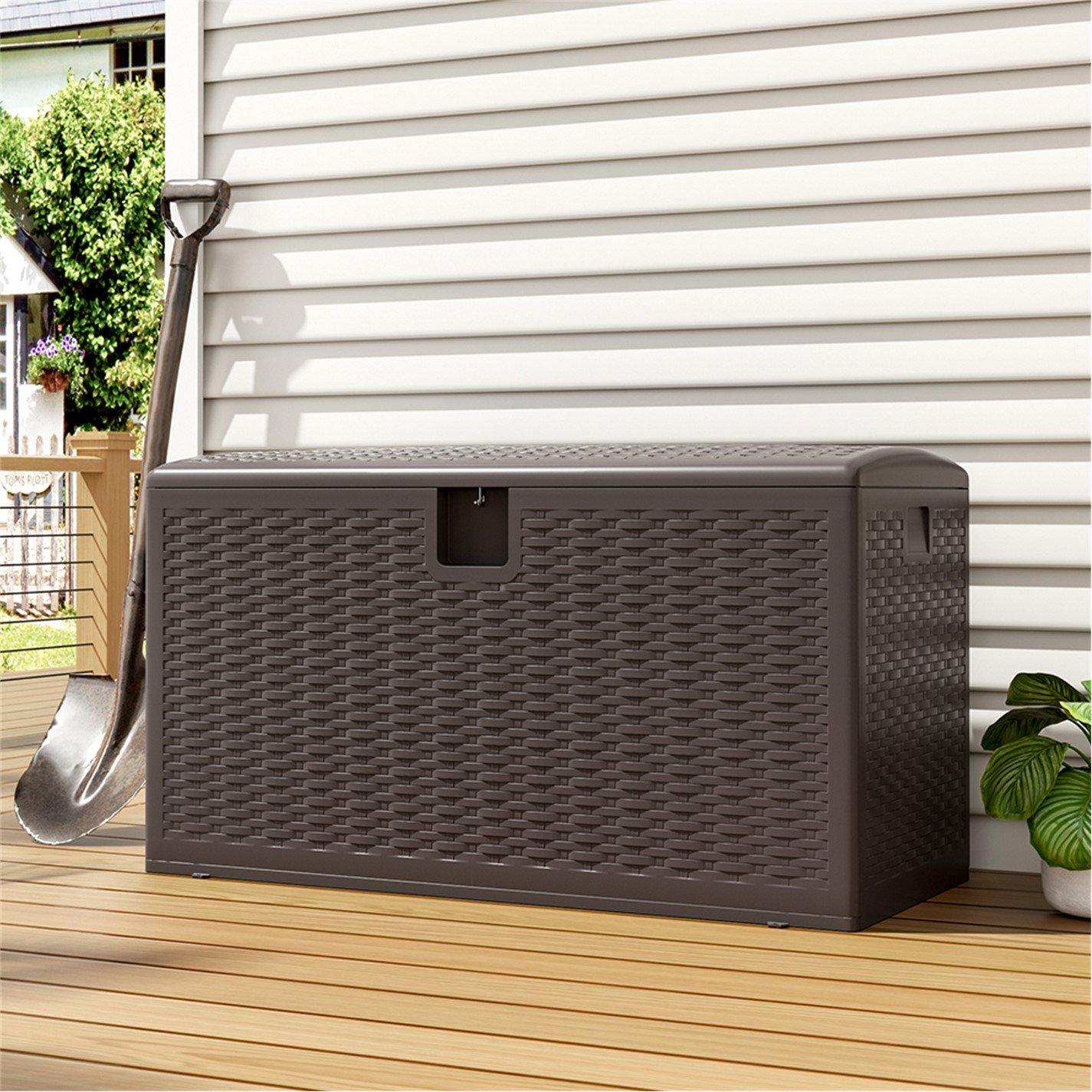 Brown - Breeins - 99-Gallon Rattan Outdoor Deck Box Brown - 1