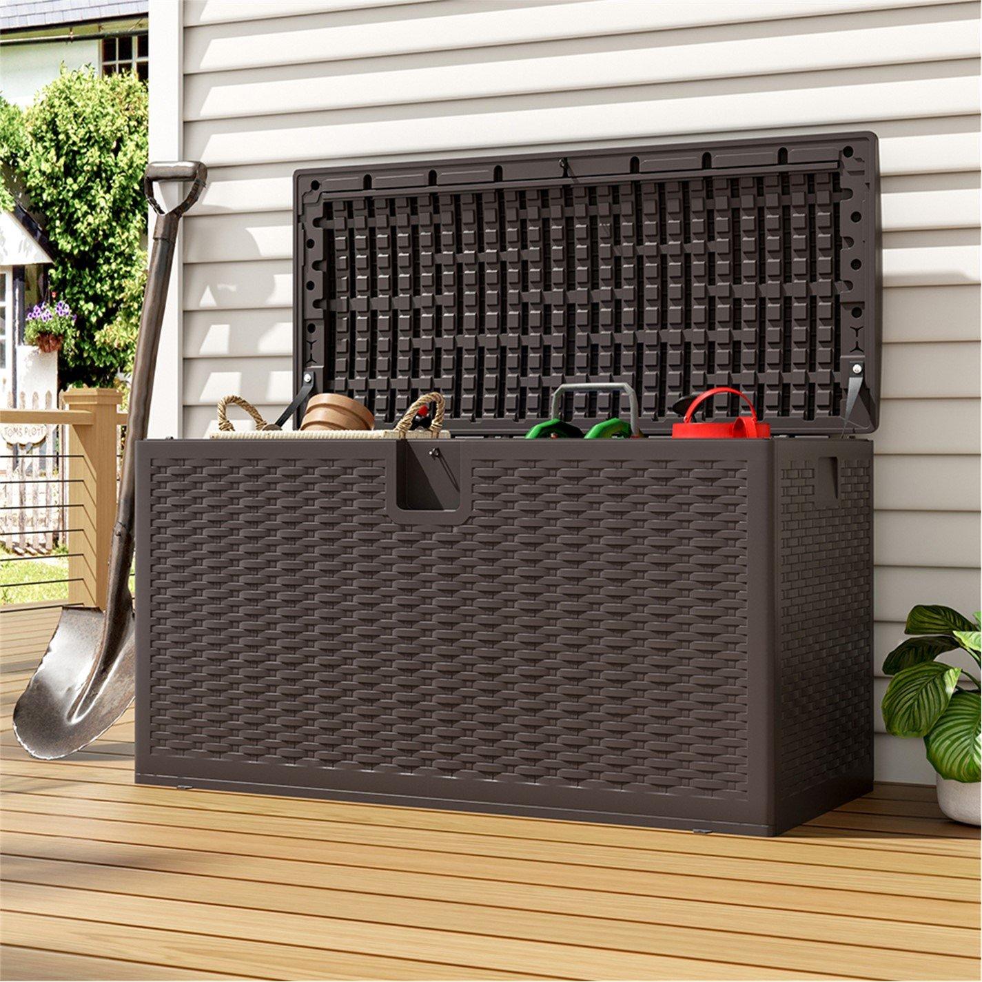 Brown - Breeins - 99-Gallon Rattan Outdoor Deck Box Brown - 2
