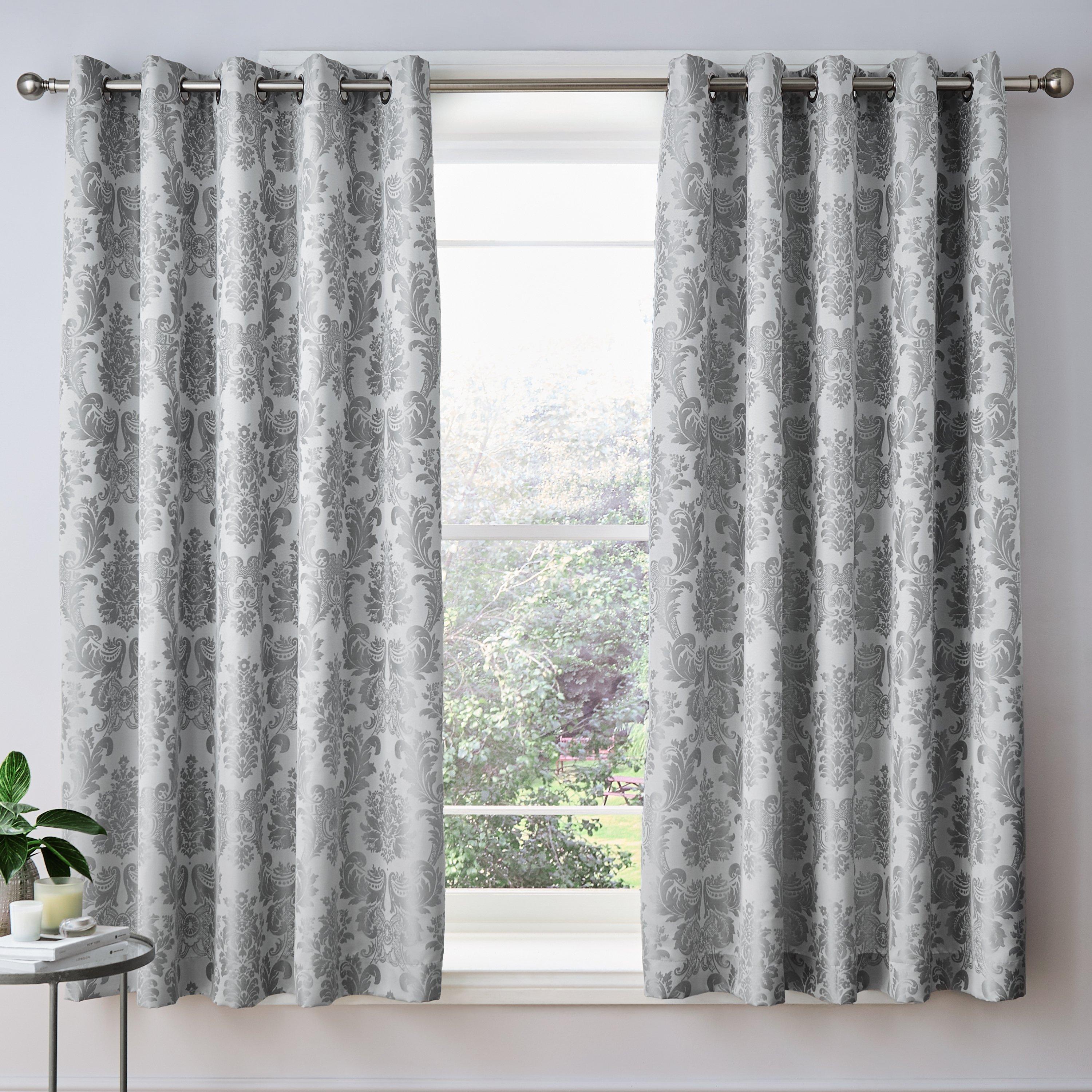Silver Grey - Catherine Lansfield - Damask Jacquard Lined Eyelet Curtains - 2