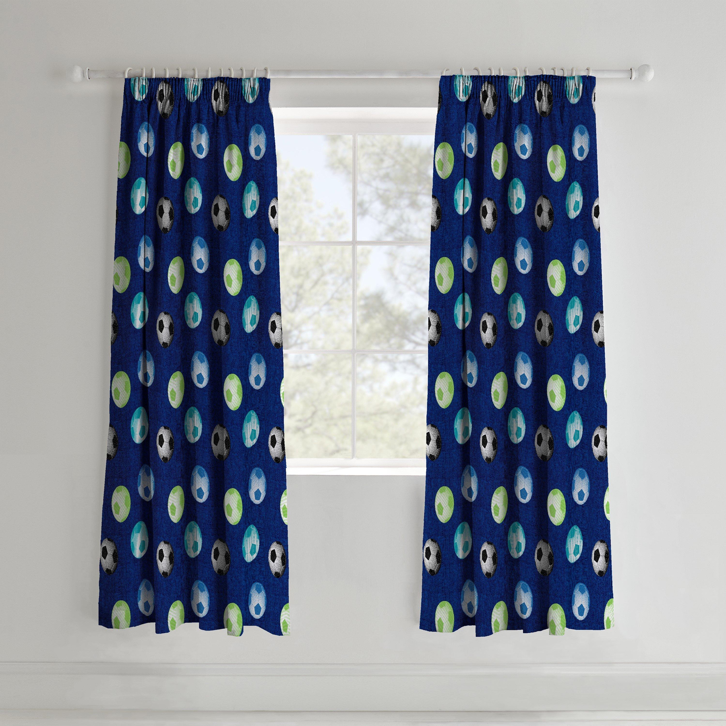 Blue - Catherine Lansfield - Football Lined Pencil Pleat Curtains - 2