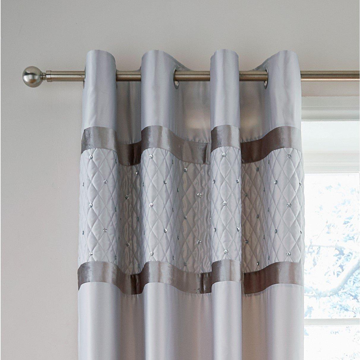 Silver Grey - Catherine Lansfield - Sequin Cluster Lined Eyelet Curtains - 1