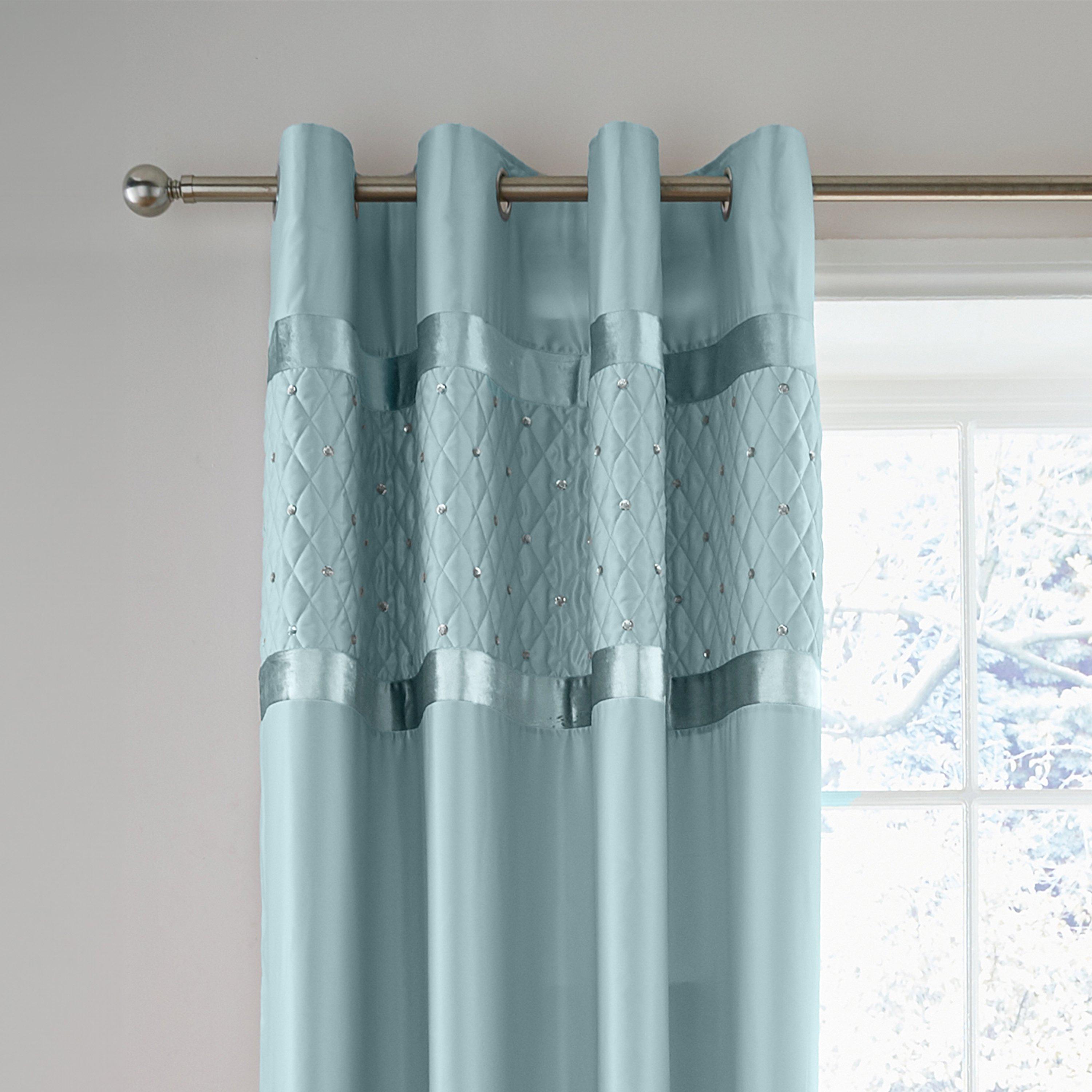 Duck Egg Blue - Catherine Lansfield - Sequin Cluster Lined Eyelet Curtains - 1