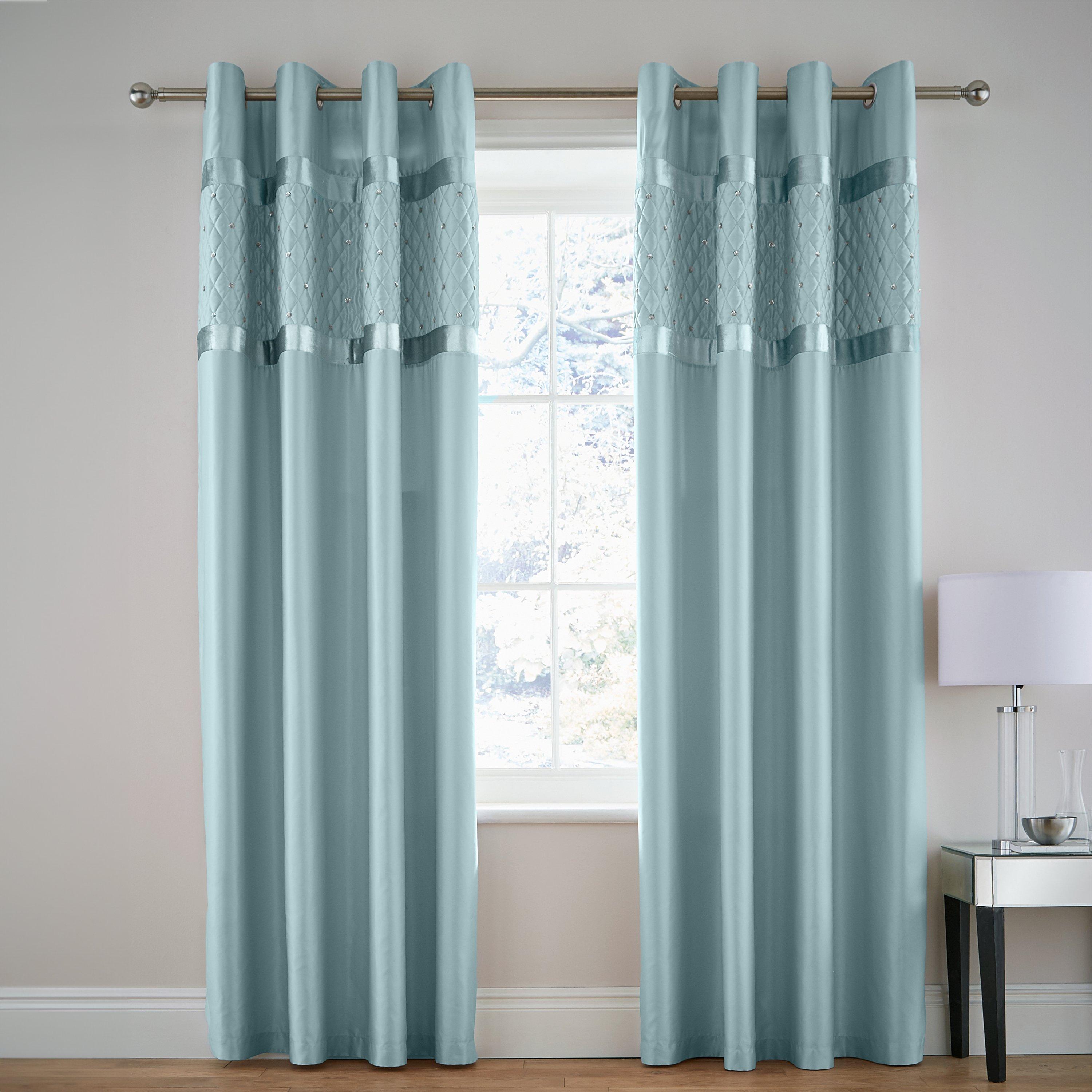 Duck Egg Blue - Catherine Lansfield - Sequin Cluster Lined Eyelet Curtains - 2