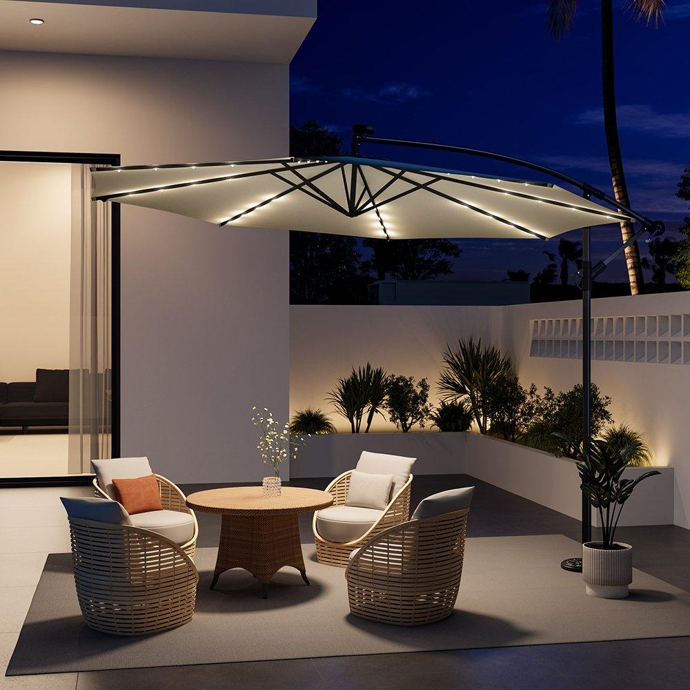 Beige - Breeins - 32 LED Lighted Parasol with Crank Beige - 1