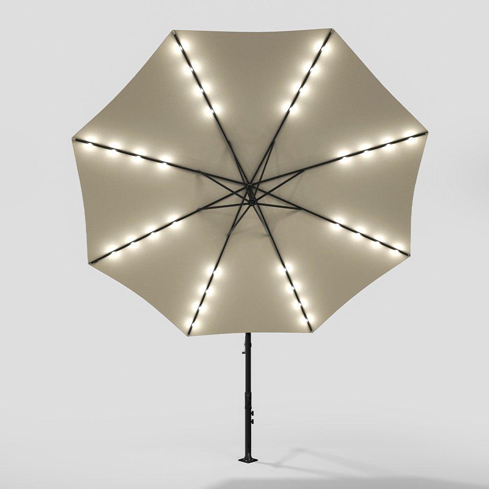Beige - Breeins - 32 LED Lighted Parasol with Crank Beige - 4
