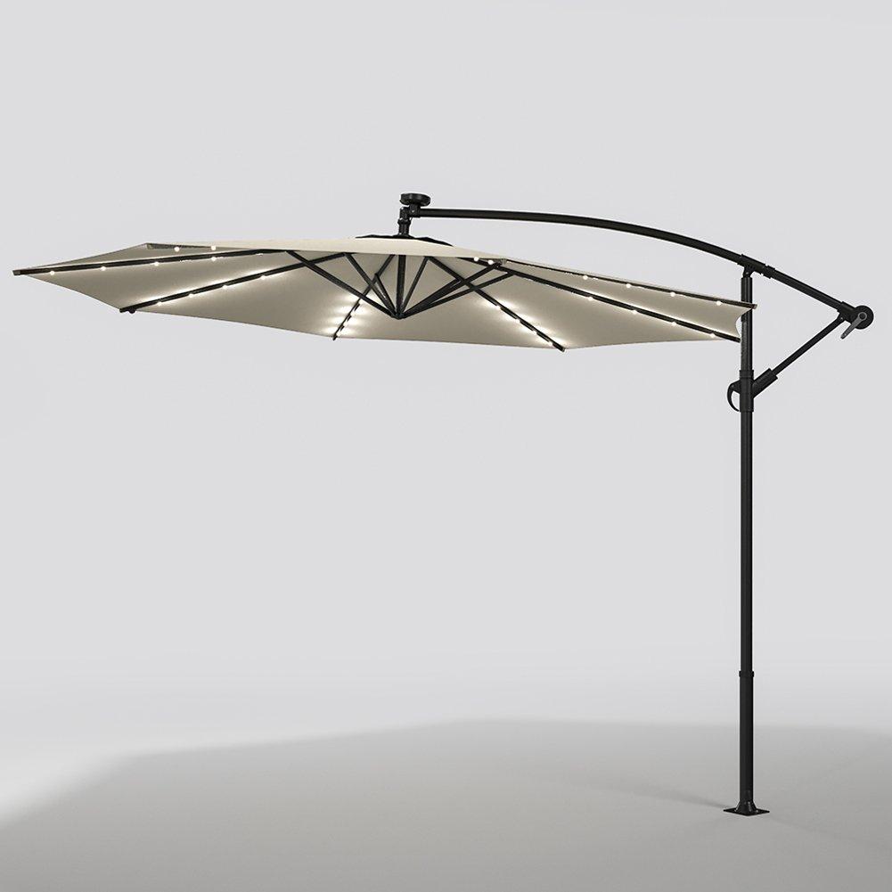 Beige - Breeins - 32 LED Lighted Parasol with Crank Beige - 5