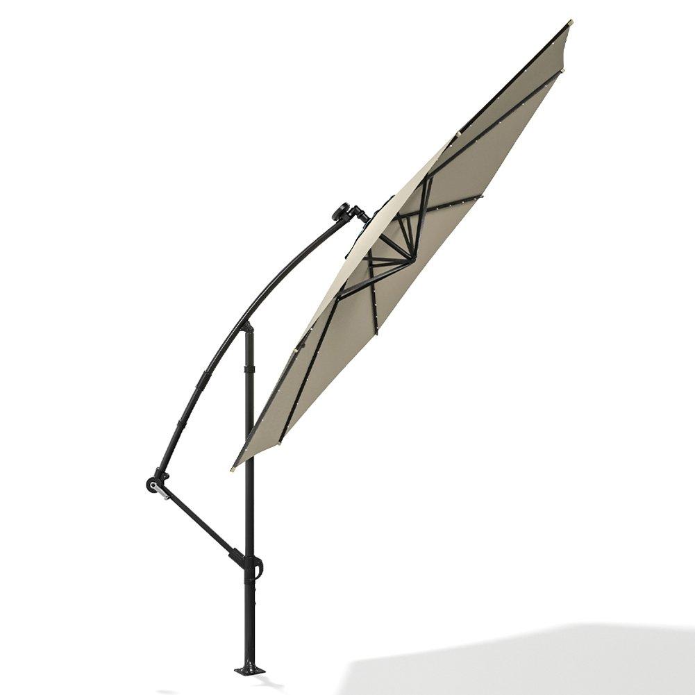 Beige - Breeins - 32 LED Lighted Parasol with Crank Beige - 6