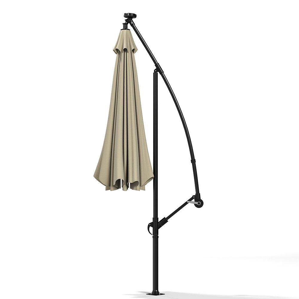 Beige - Breeins - 32 LED Lighted Parasol with Crank Beige - 7