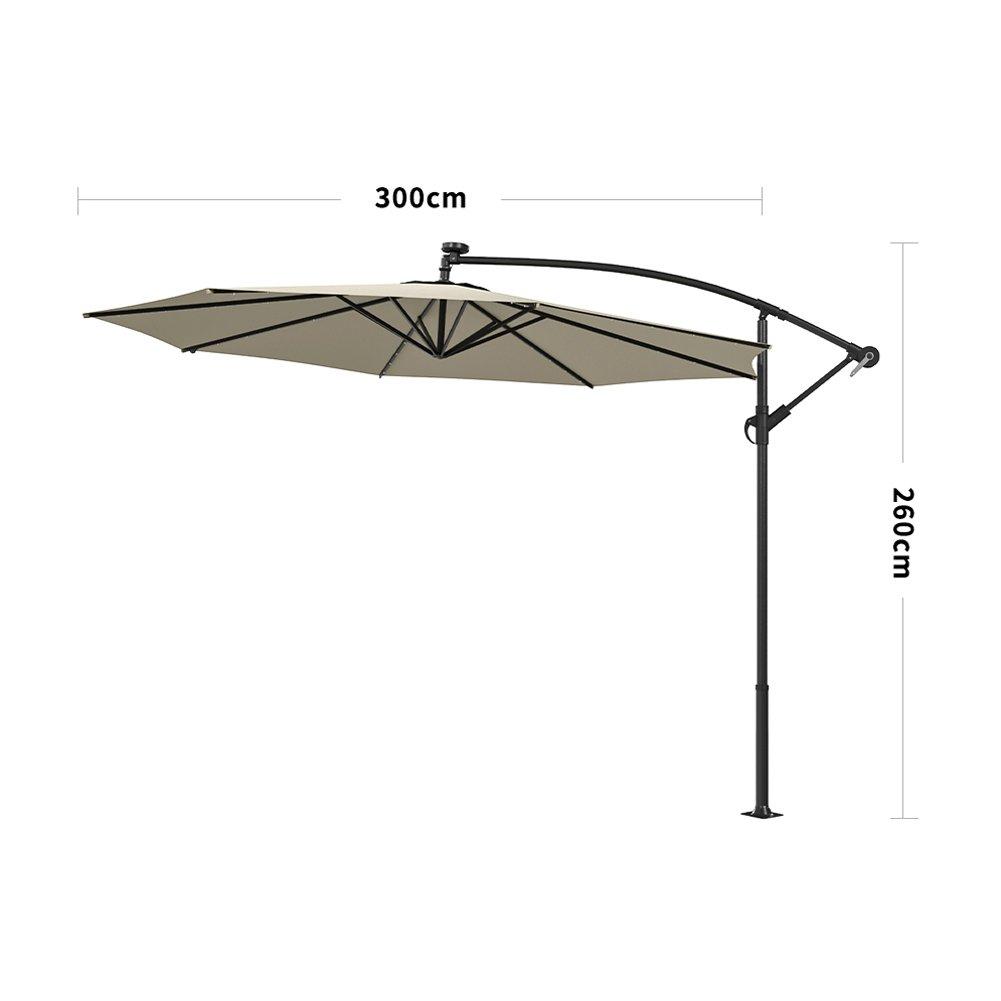 Beige - Breeins - 32 LED Lighted Parasol with Crank Beige - 9