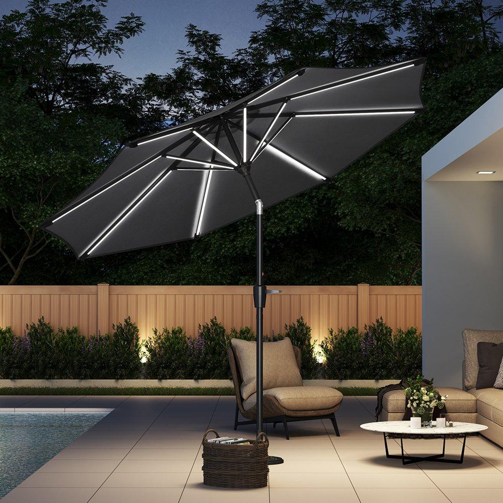 Grey - Breeins - Large Solar LED Parasol without Base Dark Grey - 1