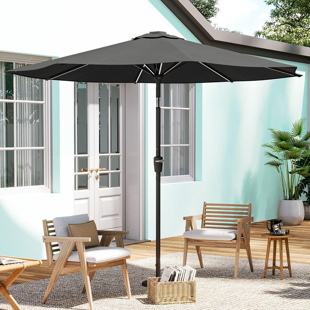 Grey - Breeins - Large Solar LED Parasol without Base Dark Grey - 2