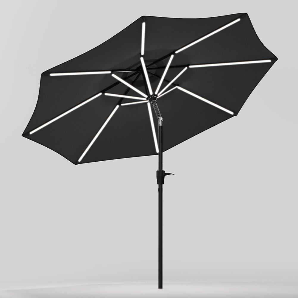 Grey - Breeins - Large Solar LED Parasol without Base Dark Grey - 7