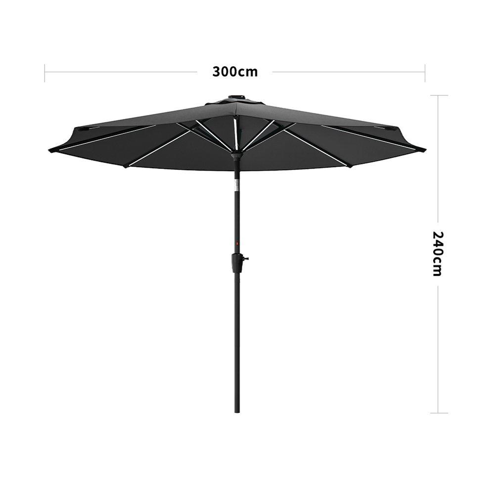 Grey - Breeins - Large Solar LED Parasol without Base Dark Grey - 8