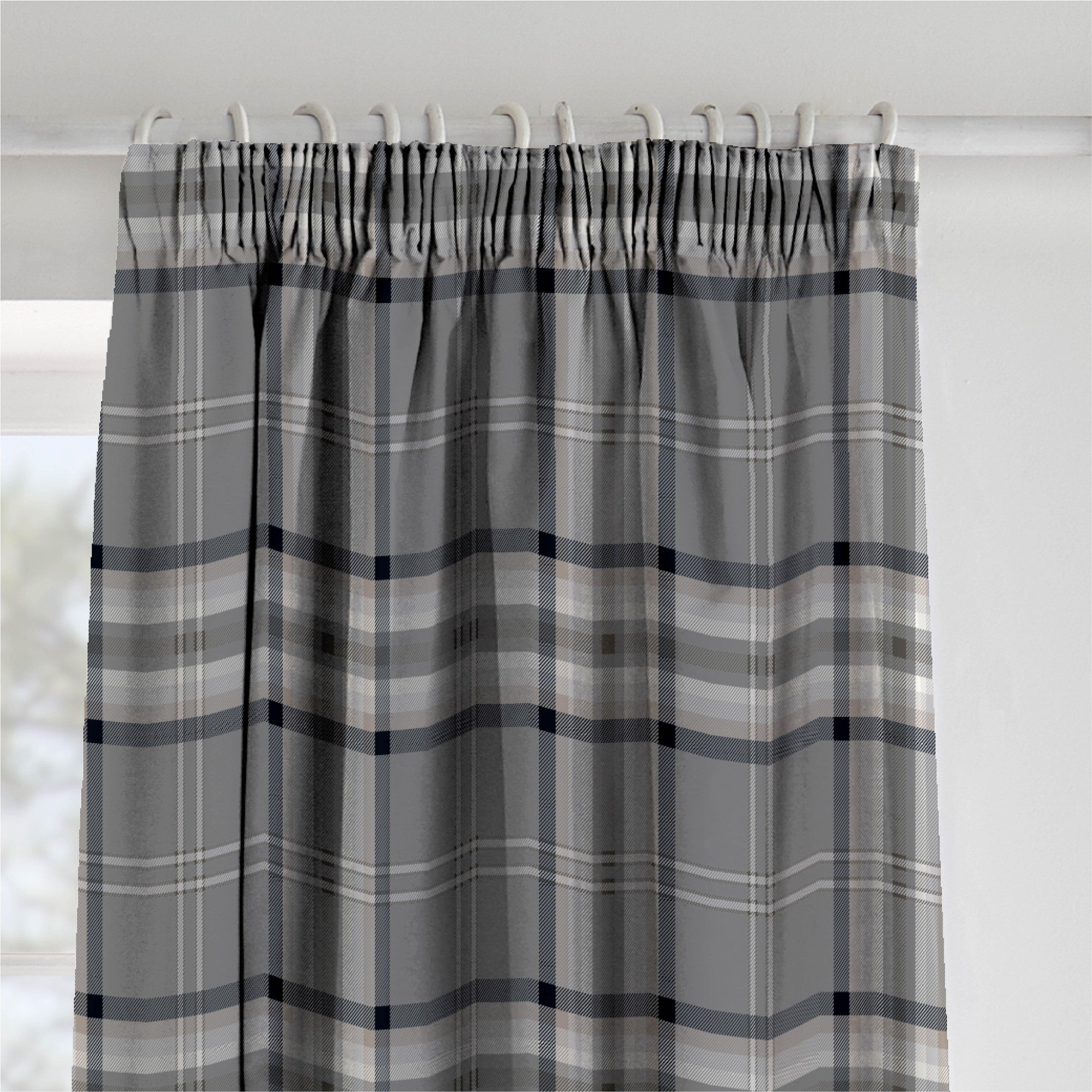 Kelso Check Lined Pencil Pleat Curtains