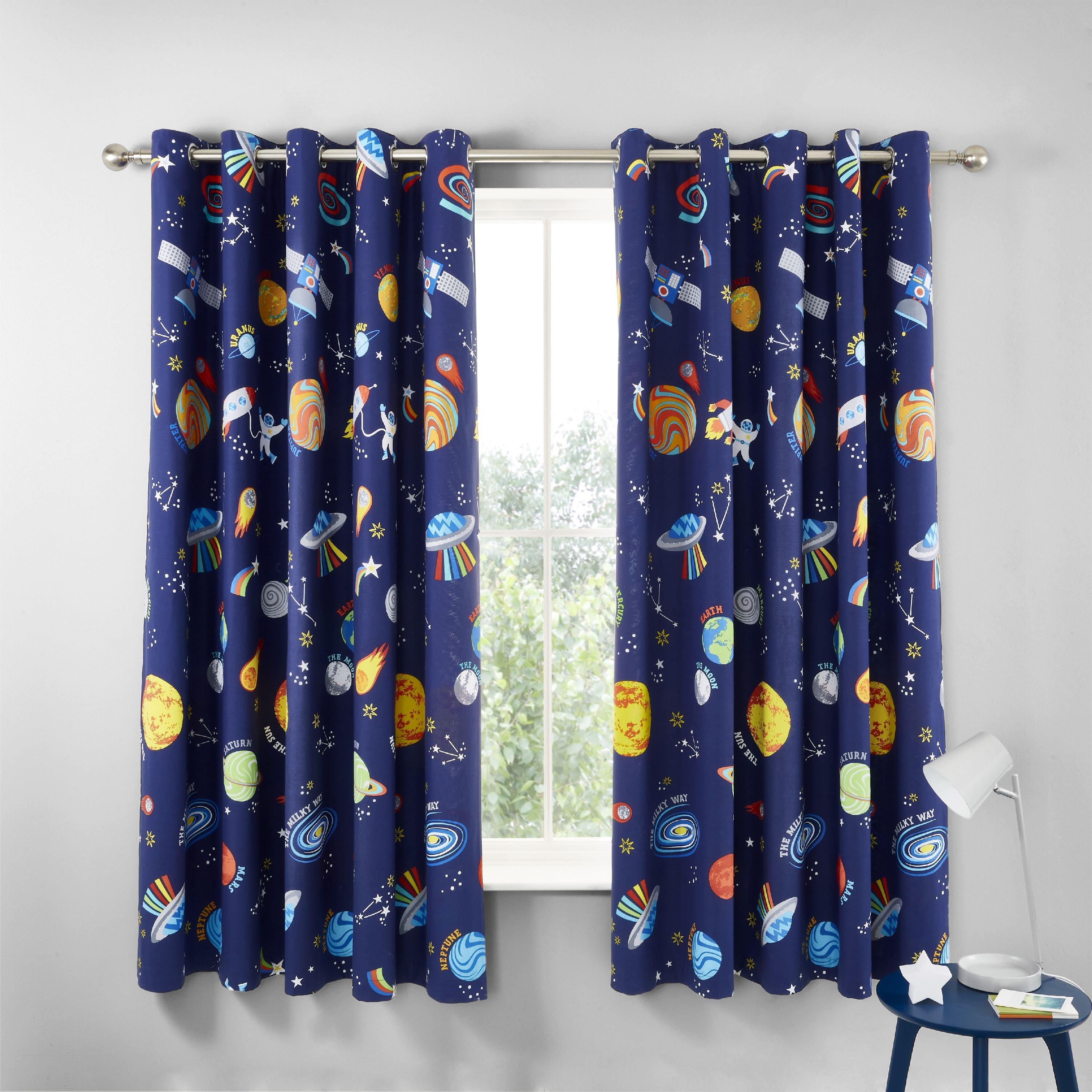 Blue - Catherine Lansfield - Lost In Space Fully Reversible Two Curtain Panels - 2
