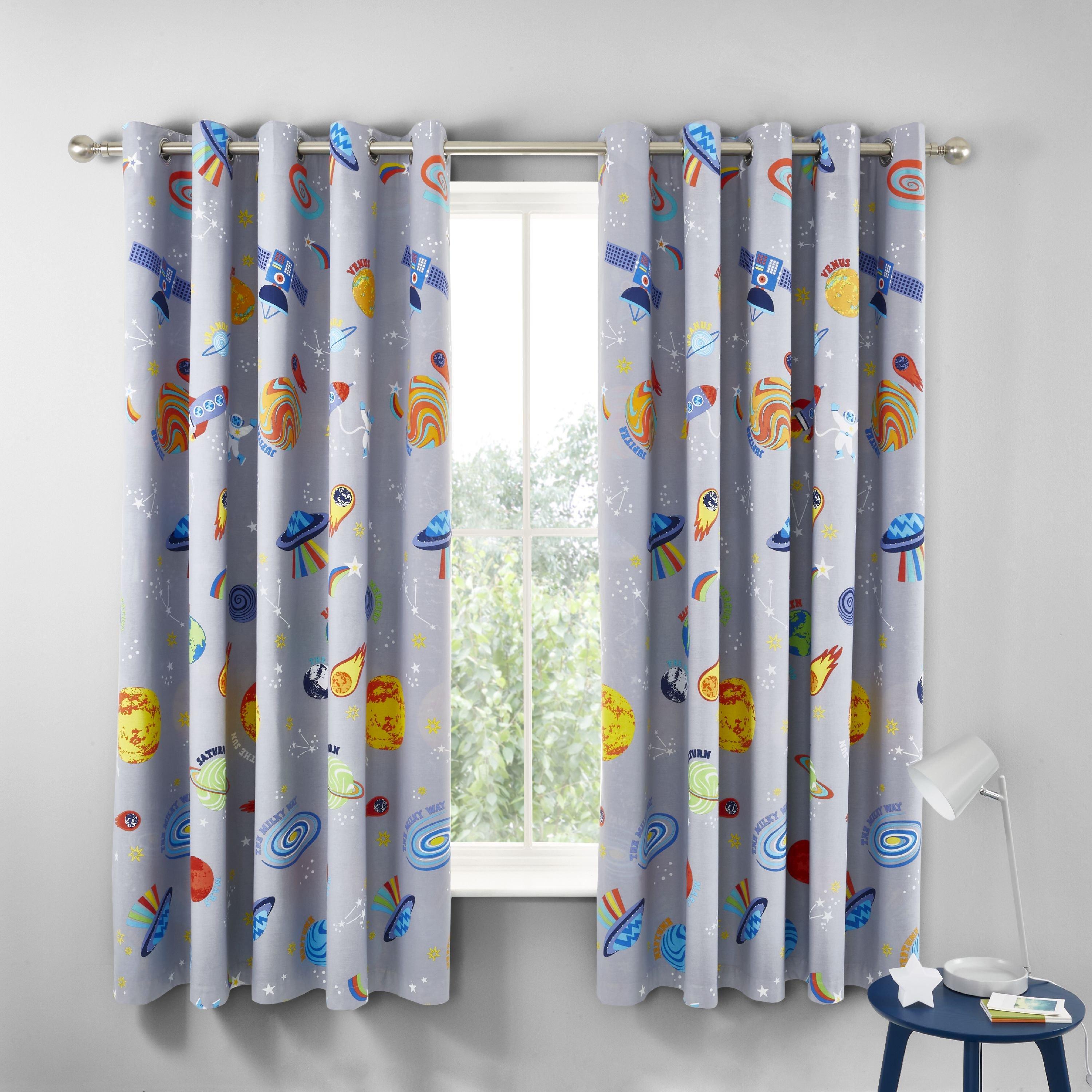 Blue - Catherine Lansfield - Lost In Space Fully Reversible Two Curtain Panels - 3