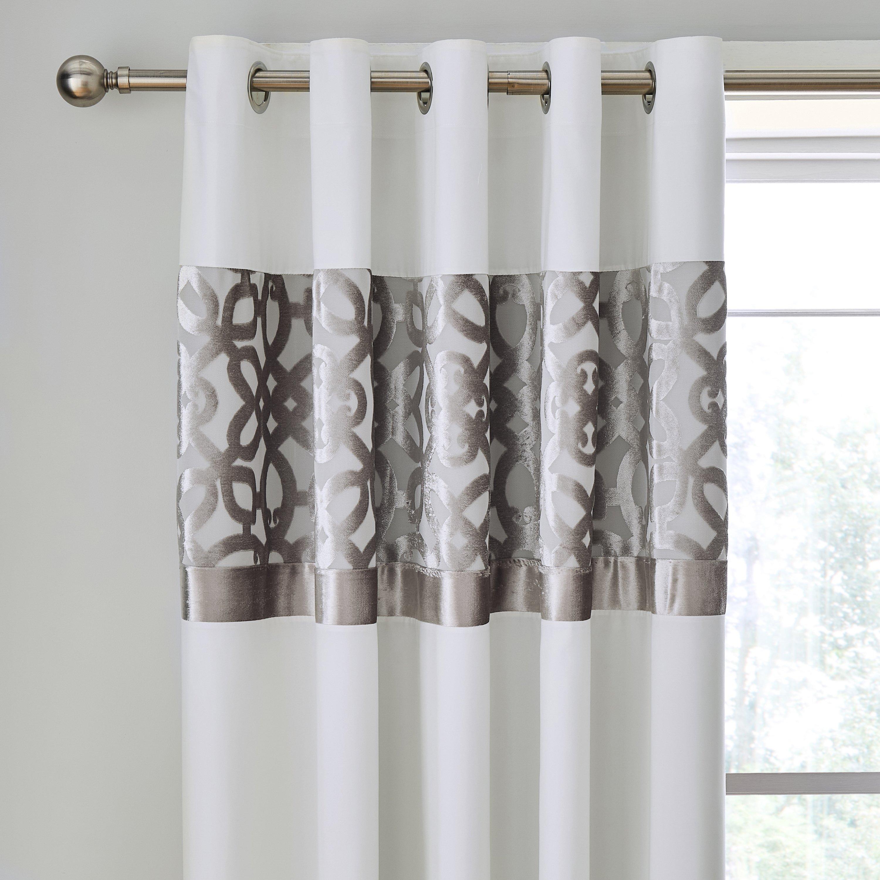 Natural - Catherine Lansfield - Lattice Cut Velvet Lined Eyelet Curtains - 1