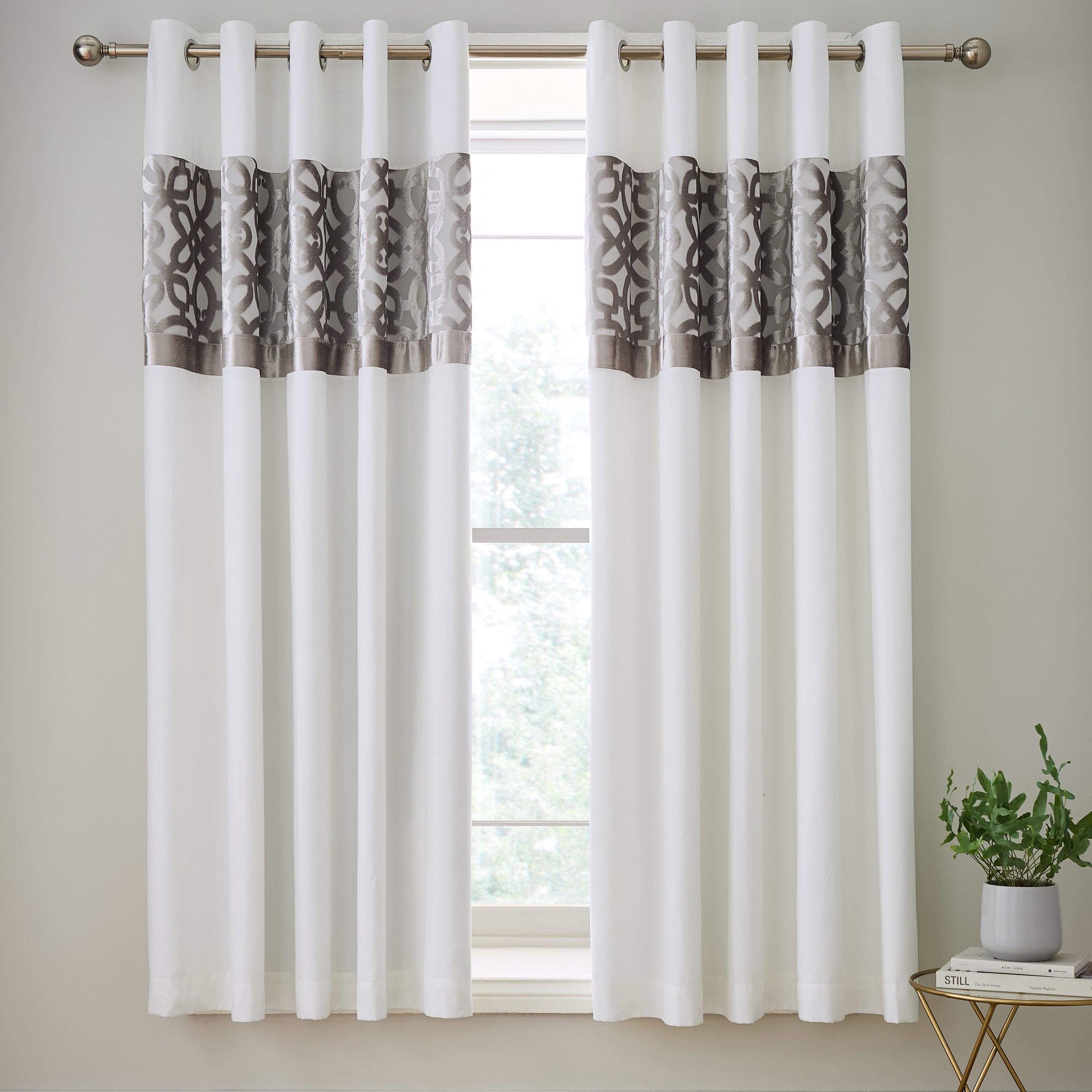 Natural - Catherine Lansfield - Lattice Cut Velvet Lined Eyelet Curtains - 2