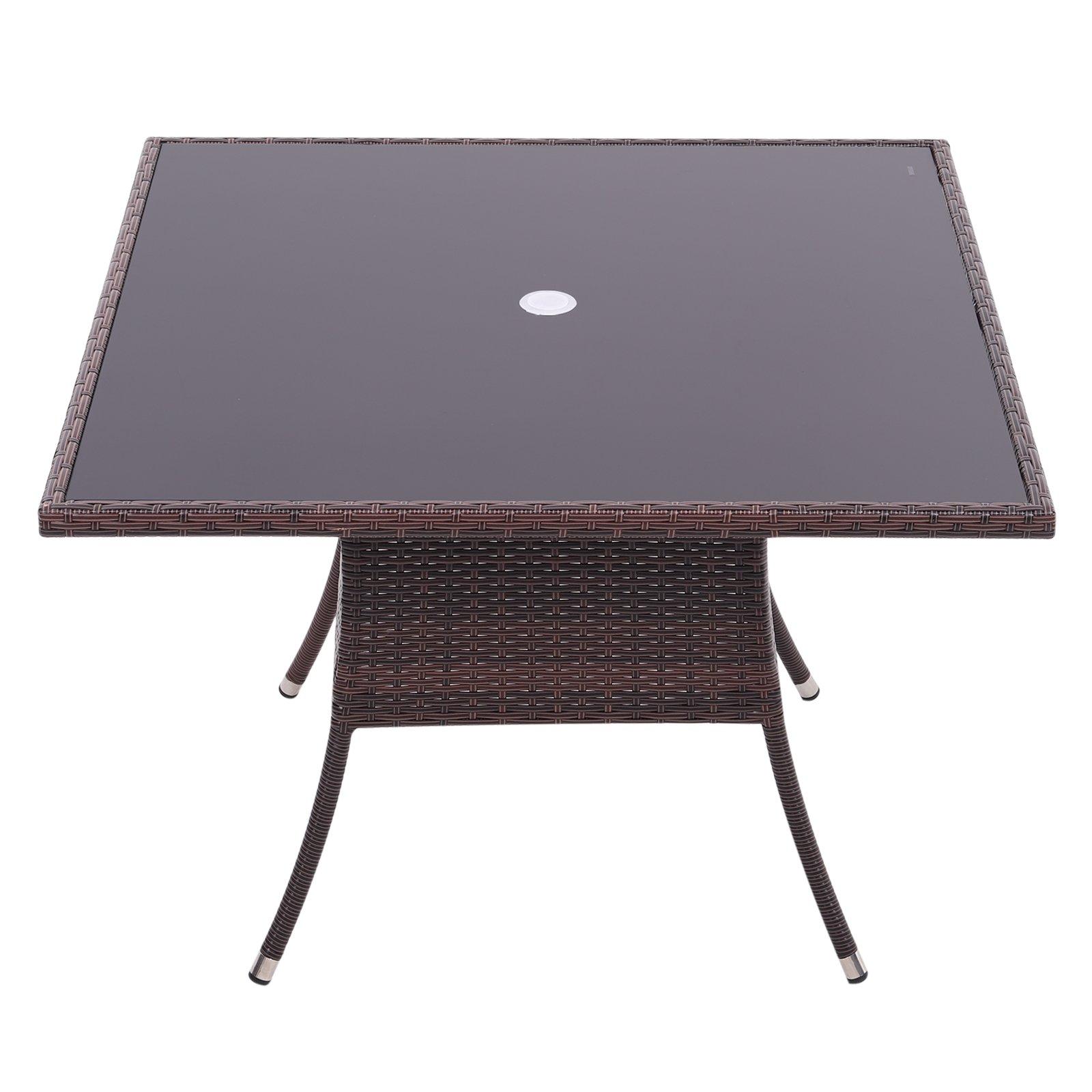 Brown - Breeins - 105cm Square Wicker Glass Table with Parasol Hole - 3