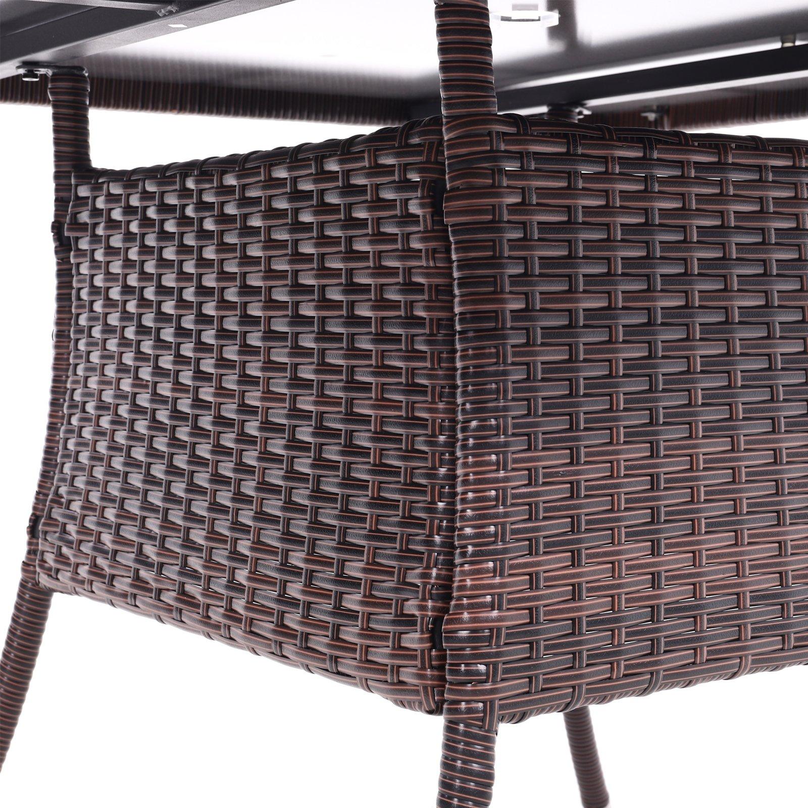 Brown - Breeins - 105cm Square Wicker Glass Table with Parasol Hole - 5