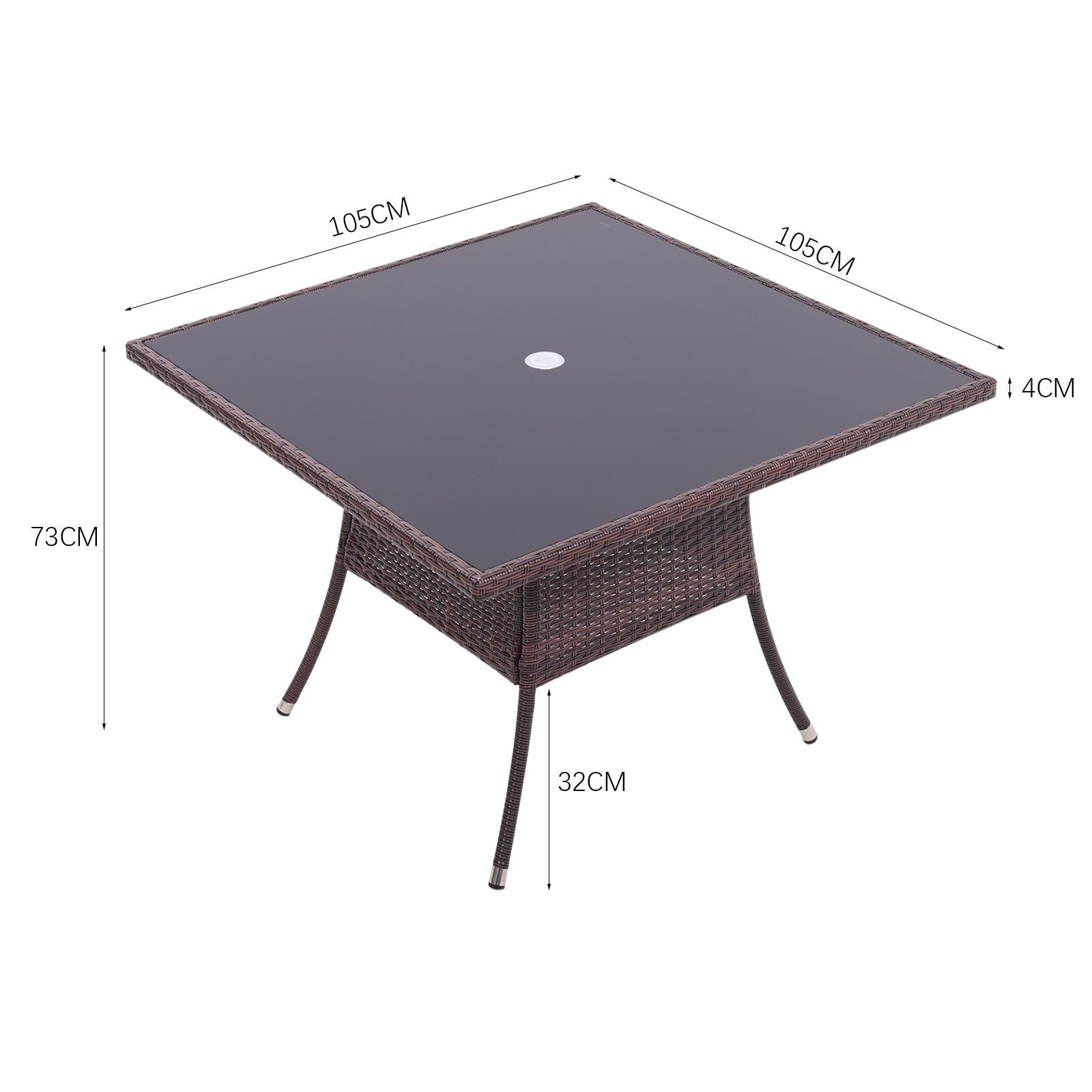 Brown - Breeins - 105cm Square Wicker Glass Table with Parasol Hole - 7