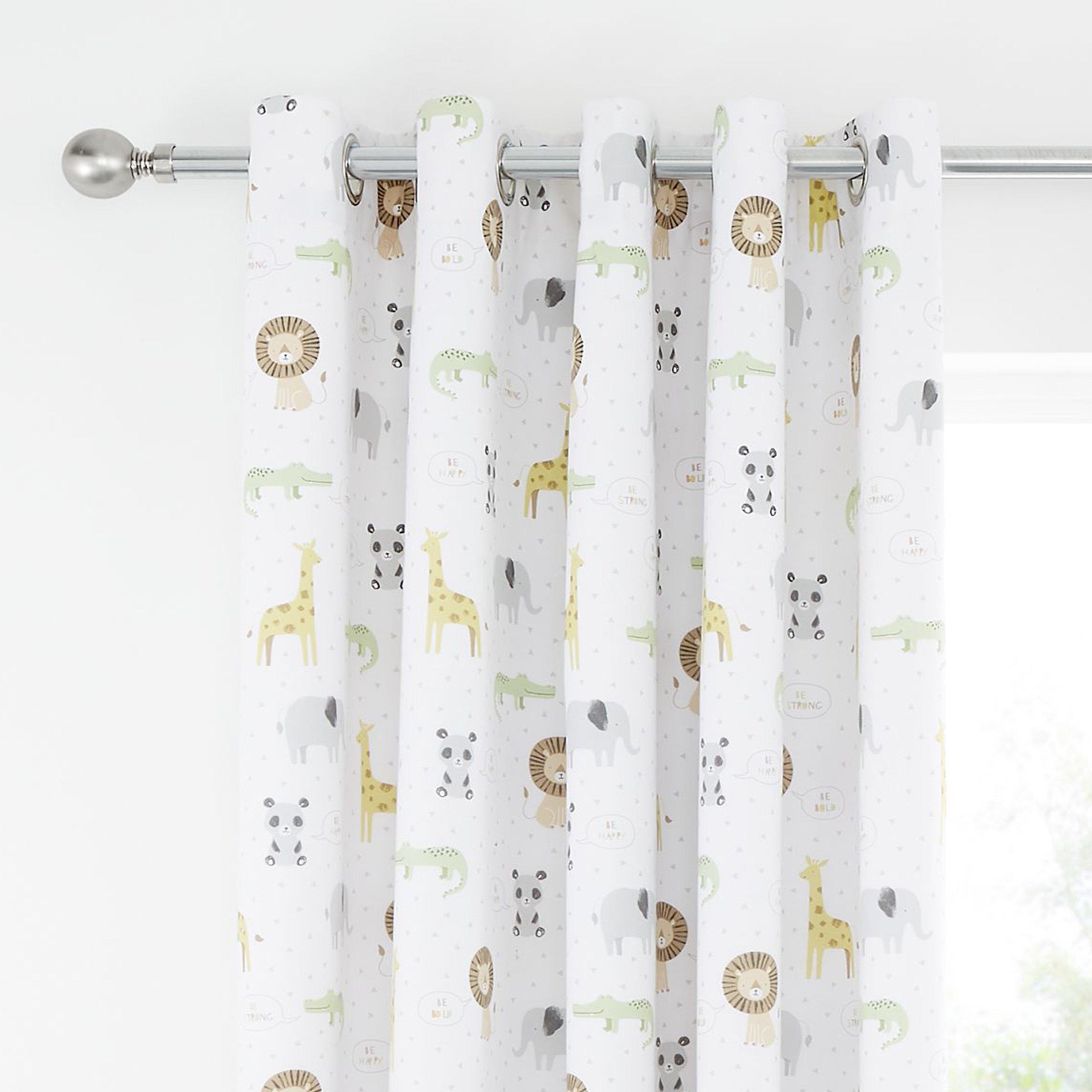 Natural - Catherine Lansfield - Roarsome Animals Out Lined Eyelet Curtains - 1