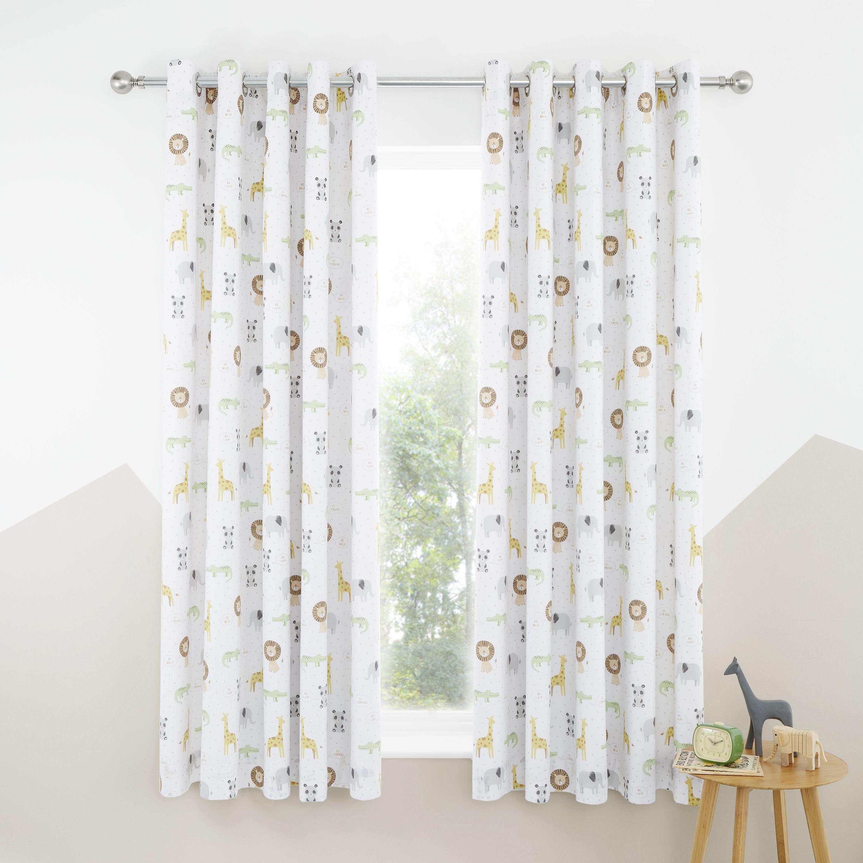 Natural - Catherine Lansfield - Roarsome Animals Out Lined Eyelet Curtains - 2
