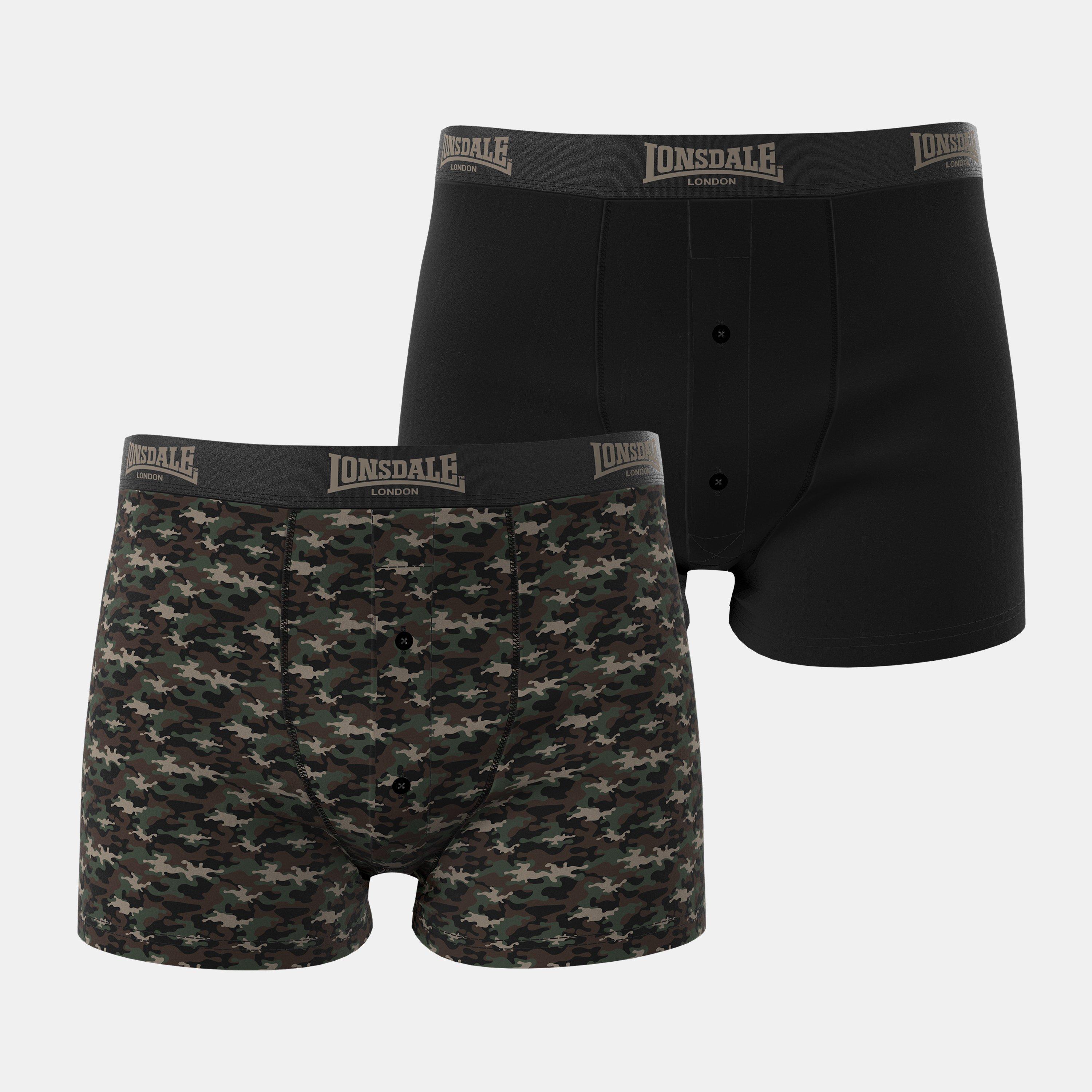 Lonsdale Men's 2 Pack Boxer Shorts - Camo Khaki - Medium