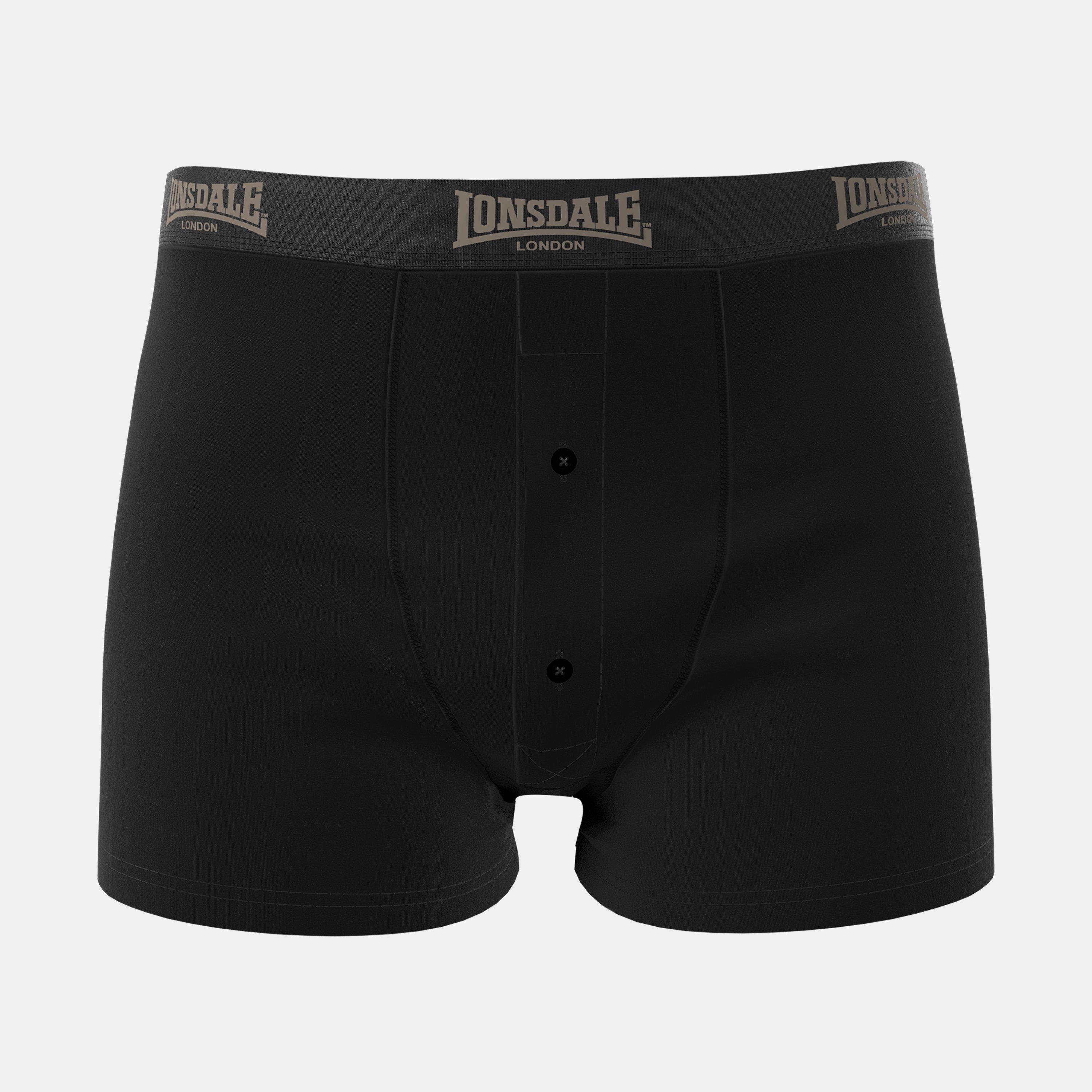 Lonsdale Men's Black Khaki Boxer Shorts Underwear – 2-Pack, Cotton Blend, Sizes S-XL