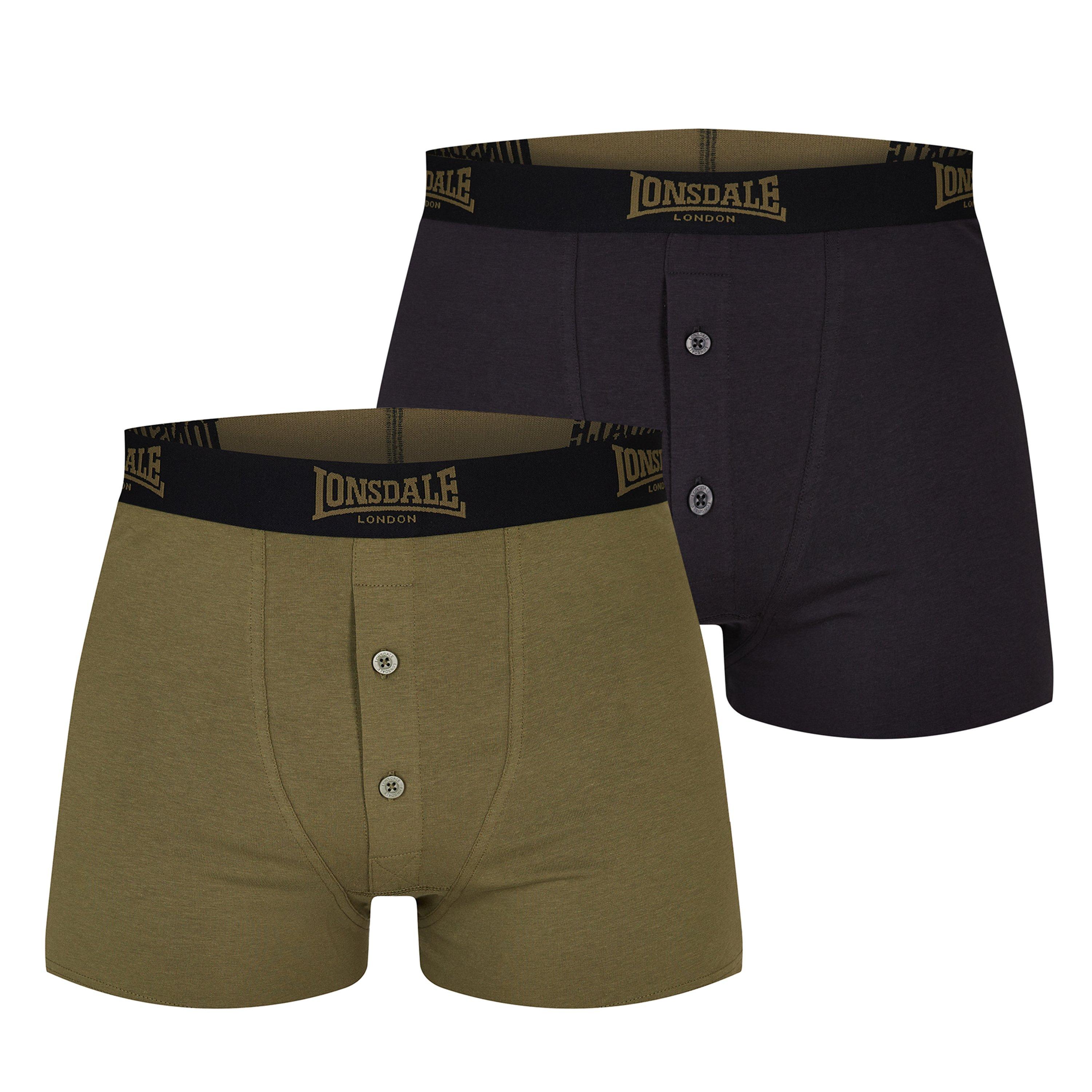 Lonsdale Men's 2 Pack Boxer Shorts - Black/Khaki - Small