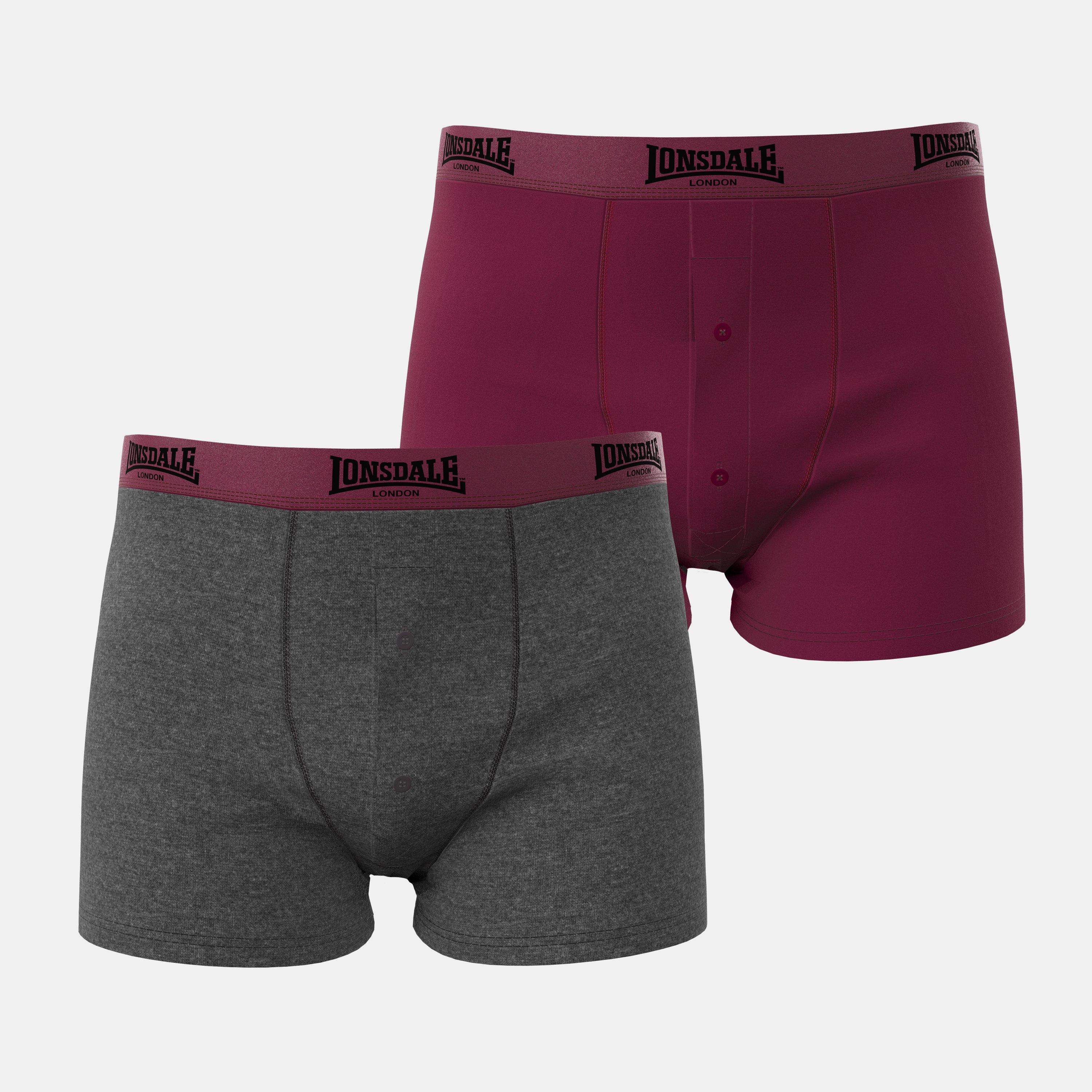 Lonsdale Men's 2 Pack Boxer Shorts - Rust/Charcoal - Large