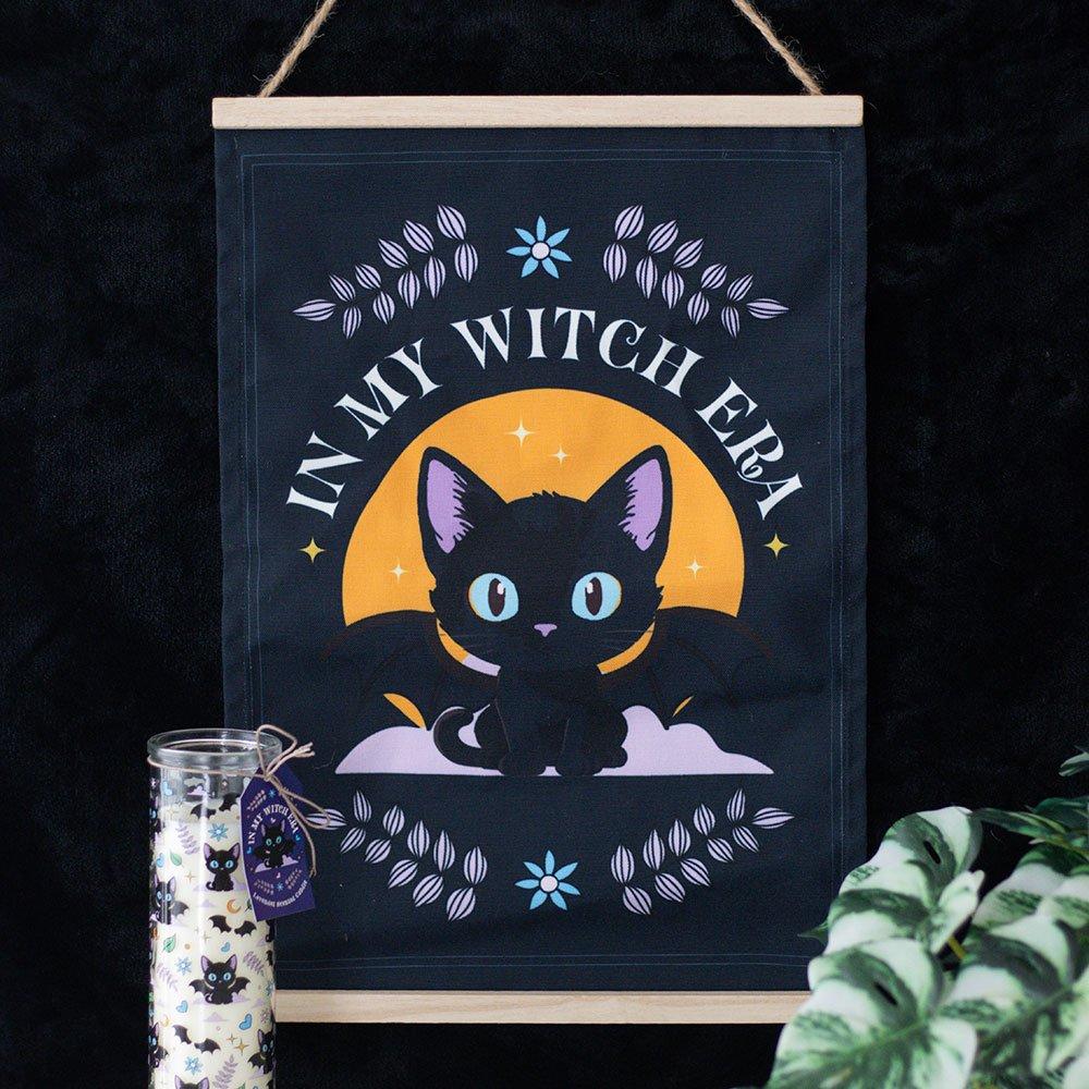 Black - Something Different - In My Witch Era Bat Cat Fabric Wall Hanging - 1